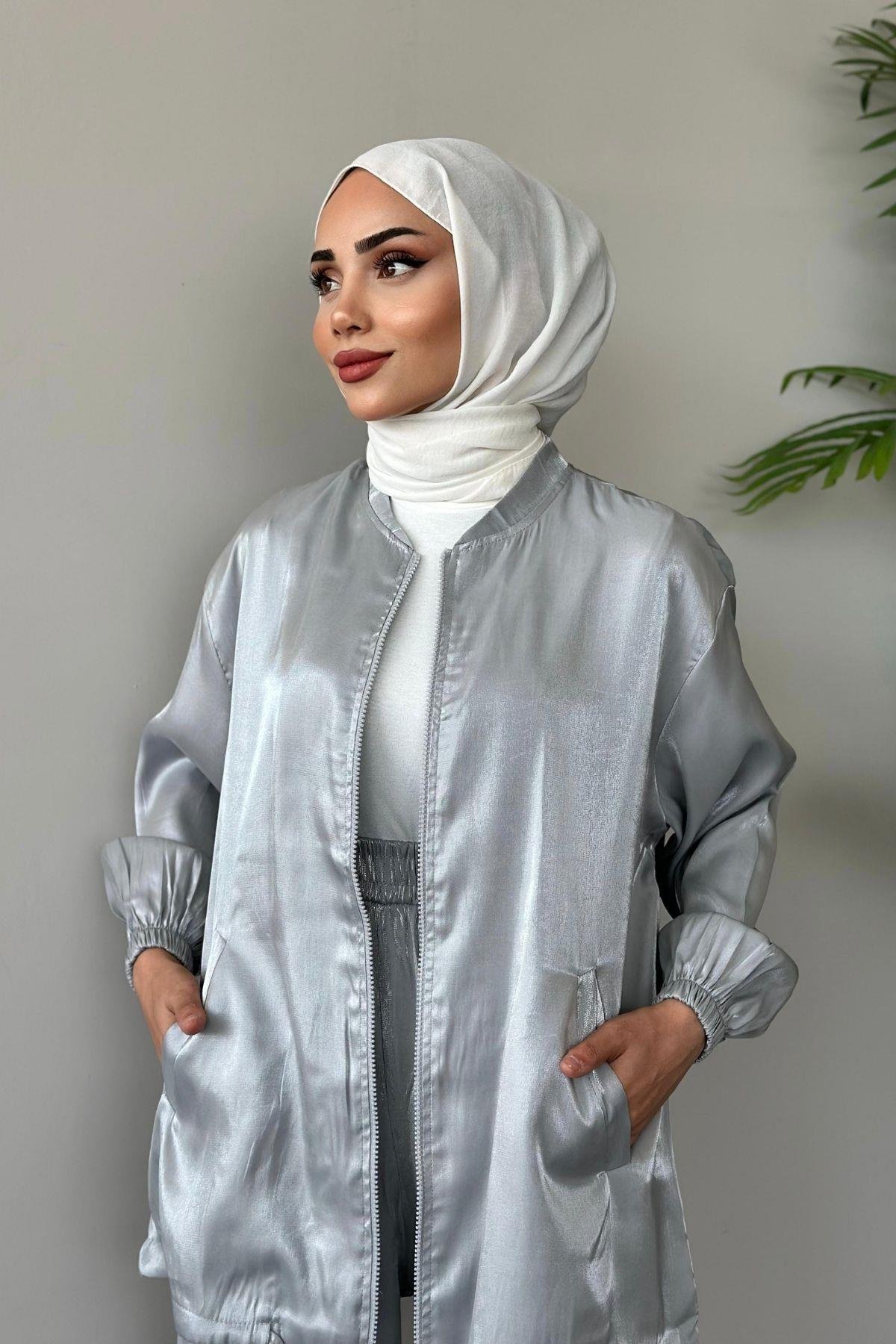 Quince Fermuarlı Takım Gri, Fiyatları Haza Moda | Tesettür Giyim | Quince Fermuarlı Takım Gri