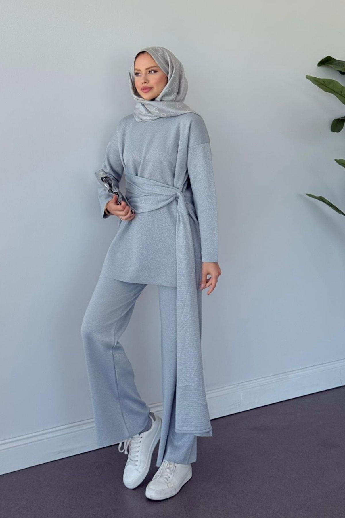 Quuen Şal Deytaylı Simli Takım Gri, Fiyatları Quuen Şal Deytaylı Simli Takım Gri- Haza Moda 