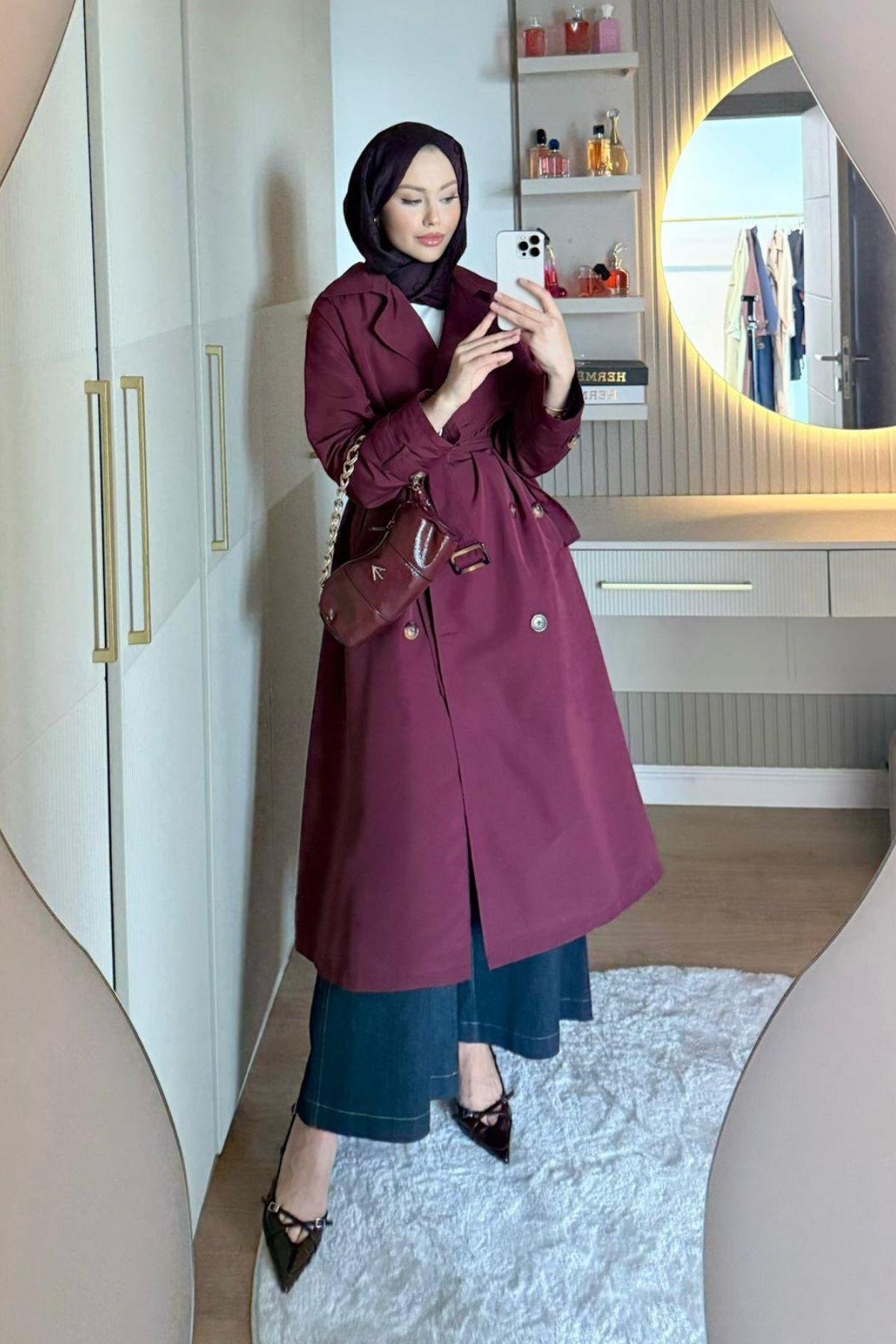 Quup Düğmeli Trenç Mürdüm, Fiyatları 