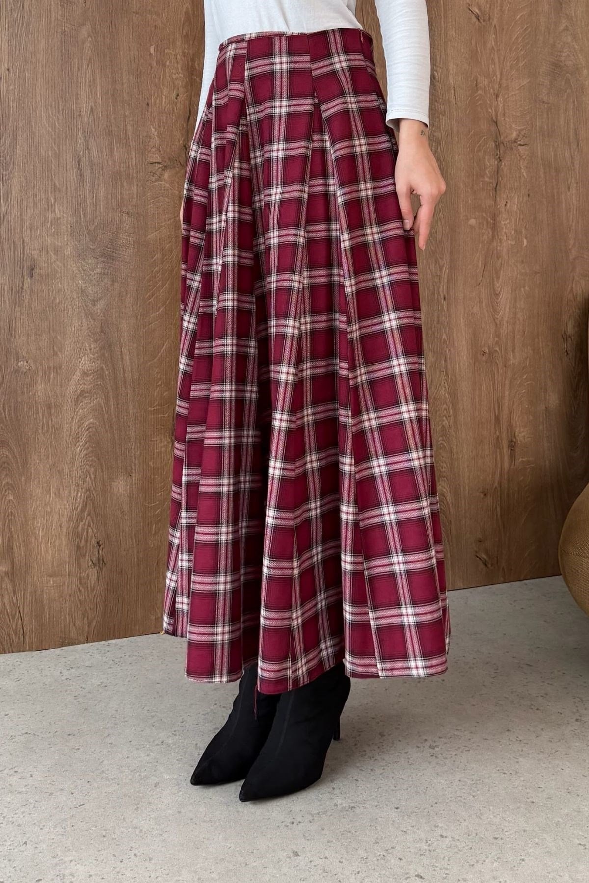 Retro Ekose Etek Bordo, Fiyatları 