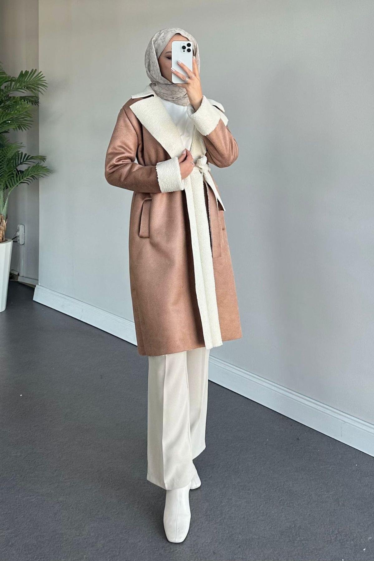 Rima Nubuk Kaban Kahve, Fiyatları Haza Moda | Tesettür Giyim | Rima Nubuk Kaban Kahve