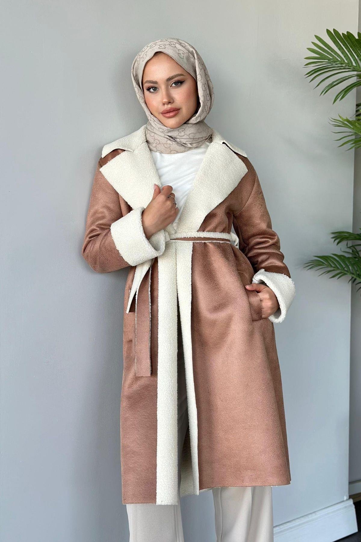 Rima Nubuk Kaban Kahve, Fiyatları Haza Moda | Tesettür Giyim | Rima Nubuk Kaban Kahve