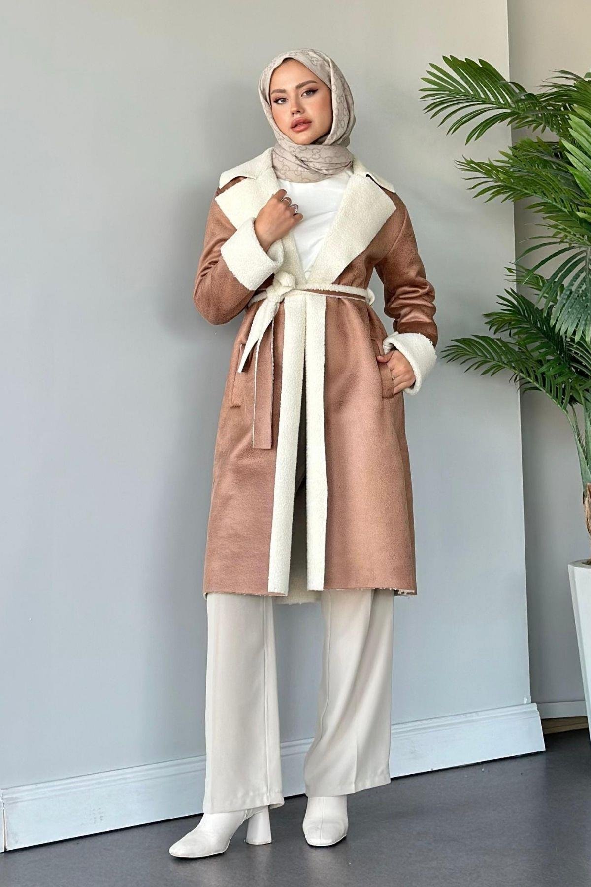 Rima Nubuk Kaban Kahve, Fiyatları Haza Moda | Tesettür Giyim | Rima Nubuk Kaban Kahve