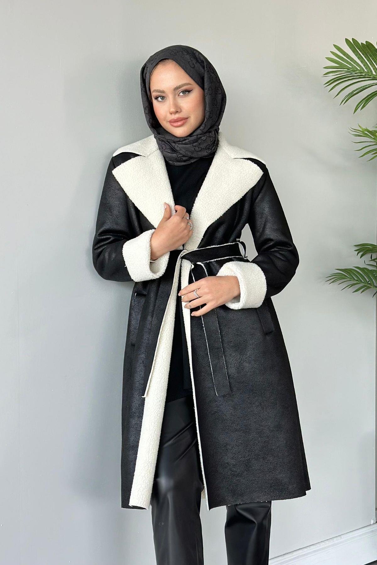 Rima Nubuk Kaban Siyah, Fiyatları Haza Moda | Tesettür Giyim | Rima Nubuk Kaban Siyah