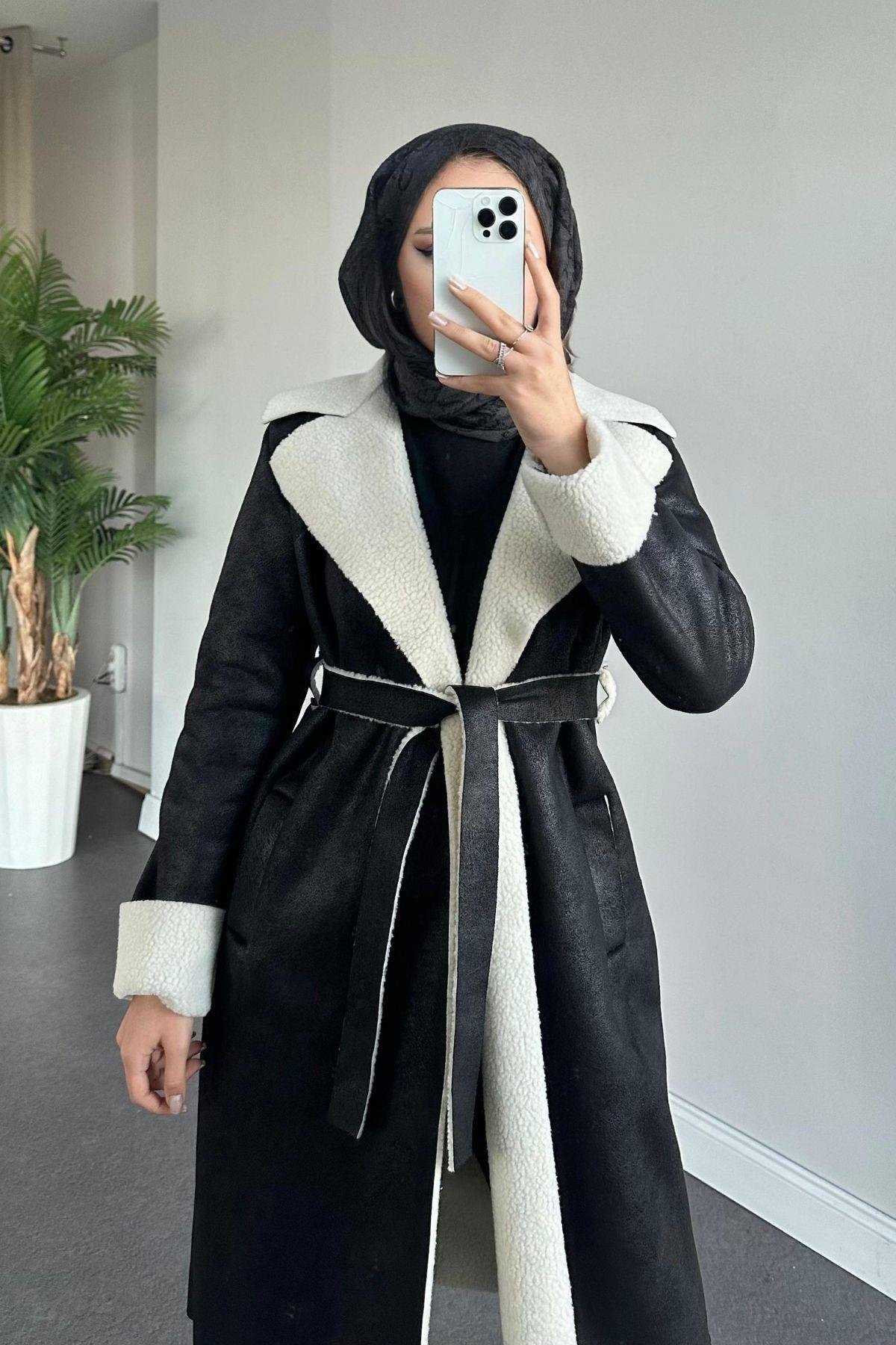 Rima Nubuk Kaban Siyah, Fiyatları Haza Moda | Tesettür Giyim | Rima Nubuk Kaban Siyah