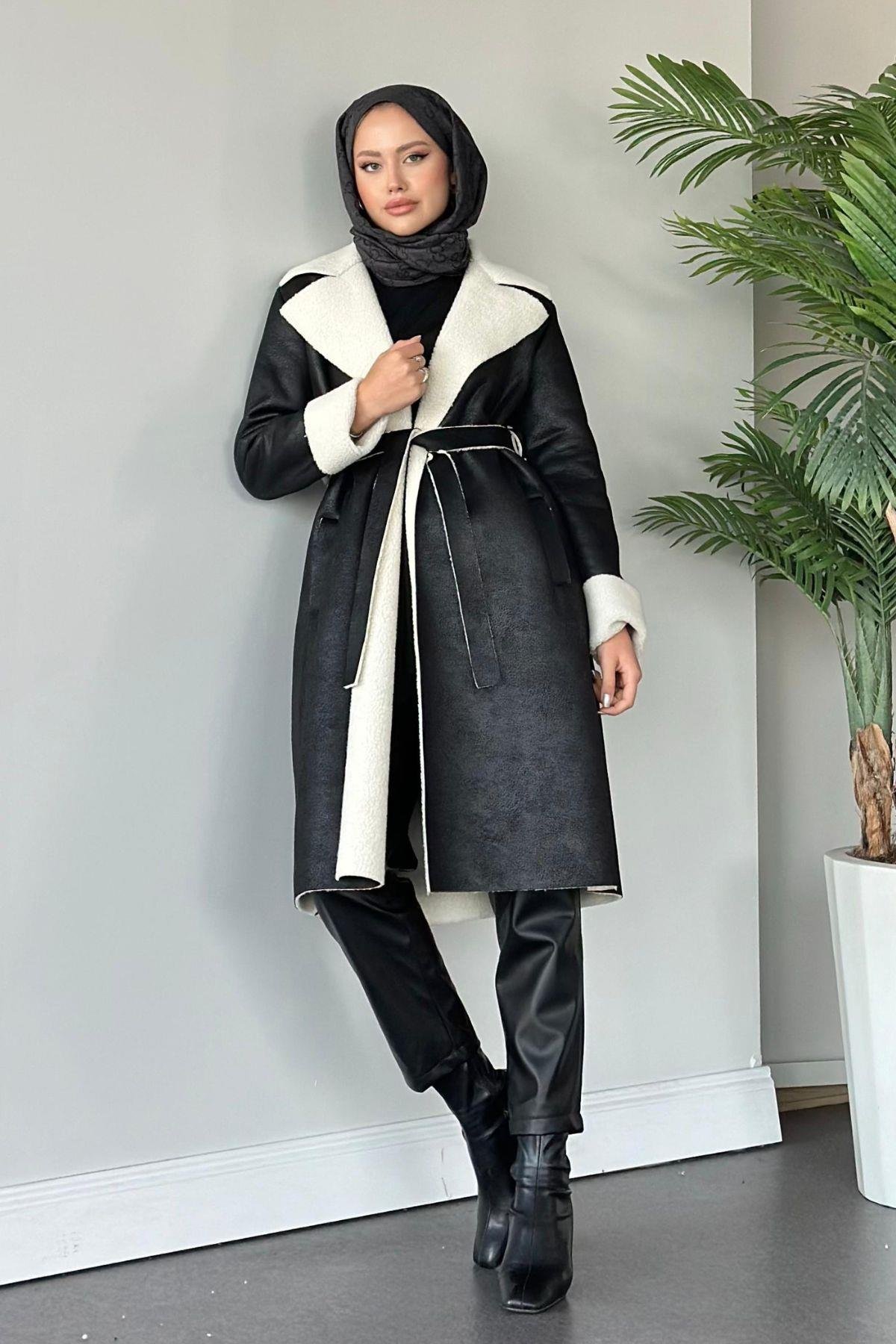 Rima Nubuk Kaban Siyah, Fiyatları Haza Moda | Tesettür Giyim | Rima Nubuk Kaban Siyah