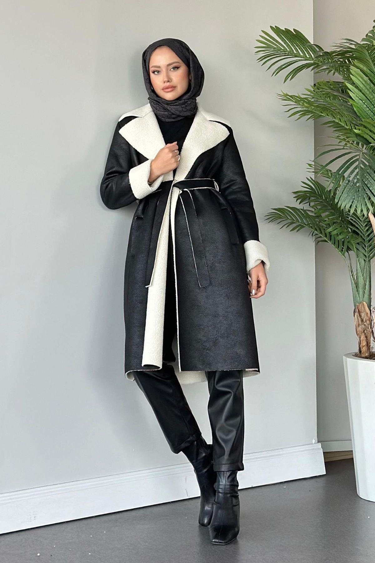 Rima Nubuk Kaban Siyah, Fiyatları Haza Moda | Tesettür Giyim | Rima Nubuk Kaban Siyah