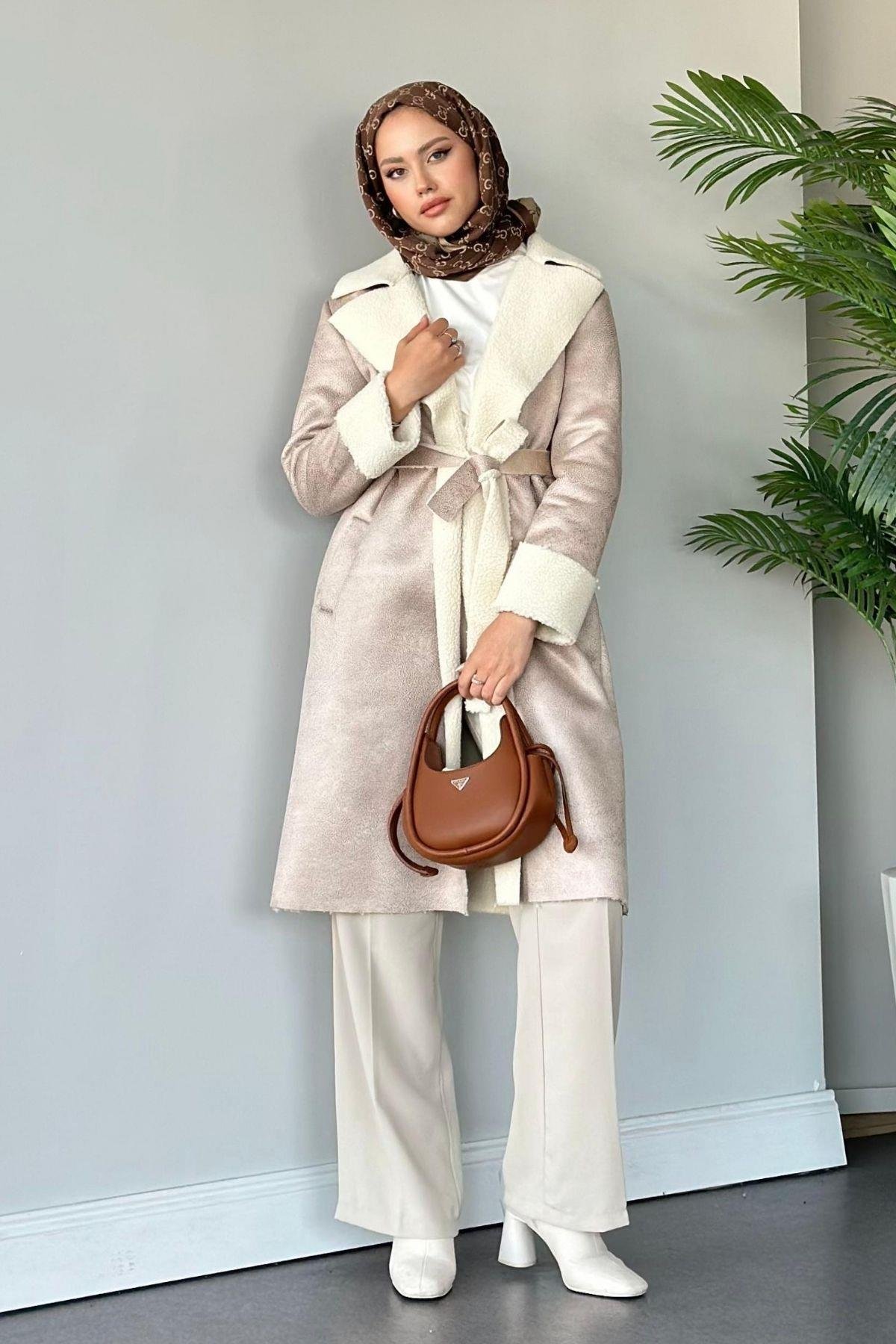 Rima Nubuk Kaban Acıkahve, Fiyatları Haza Moda | Tesettür Giyim | Rima Nubuk Kaban Acıkahve