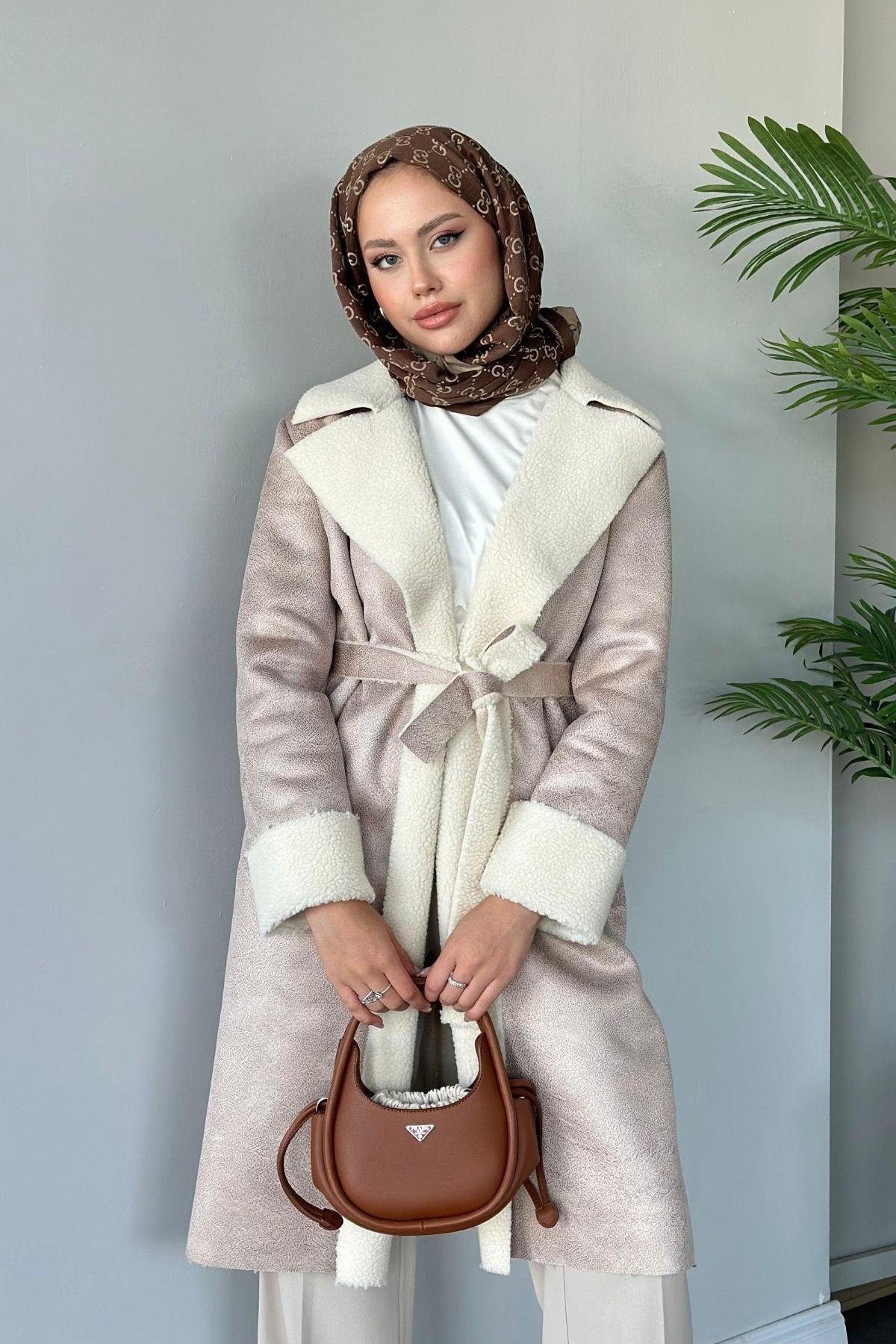 Rima Nubuk Kaban Acıkahve, Fiyatları Haza Moda | Tesettür Giyim | Rima Nubuk Kaban Acıkahve