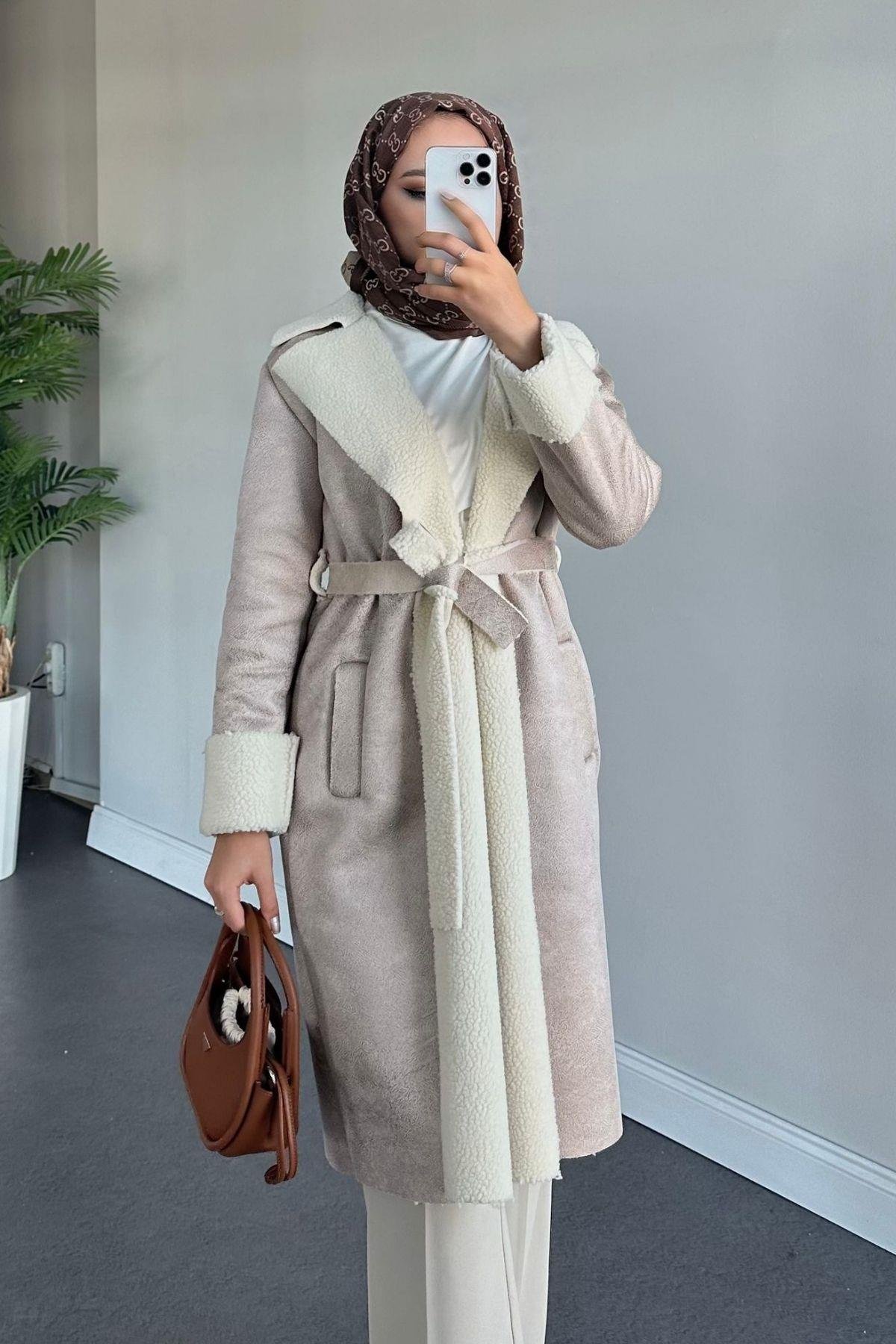 Rima Nubuk Kaban Acıkahve, Fiyatları Haza Moda | Tesettür Giyim | Rima Nubuk Kaban Acıkahve