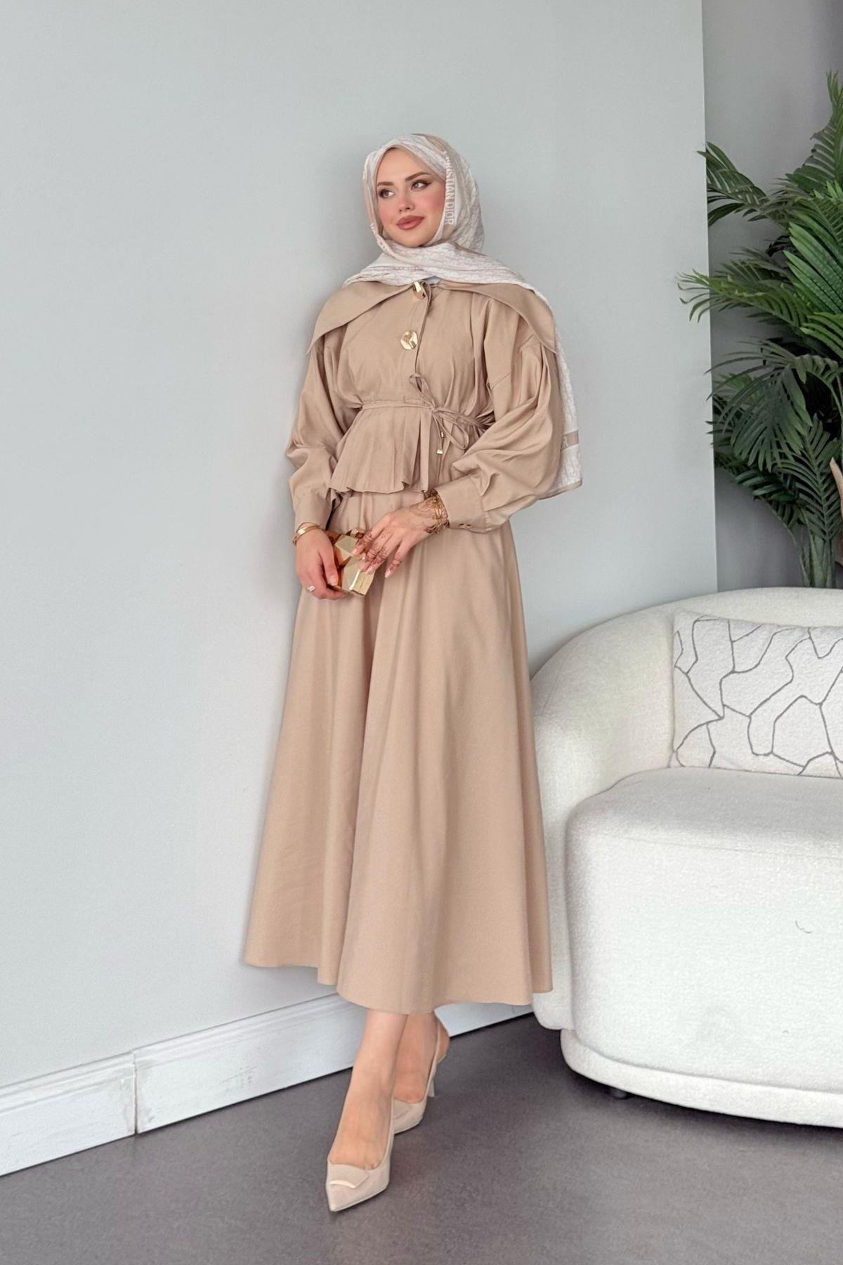 Roma Etekli Takım Bej, Fiyatları Roma Etekli Takım Bej- Haza Moda 