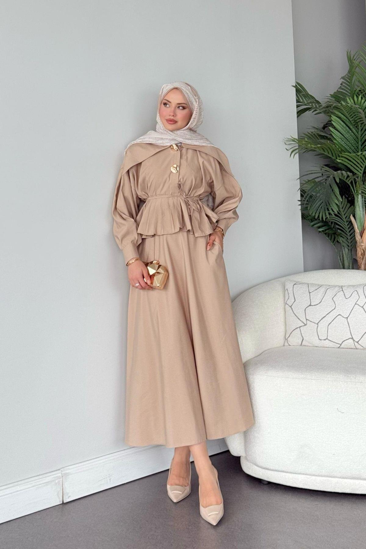 Roma Etekli Takım Bej, Fiyatları Roma Etekli Takım Bej- Haza Moda 