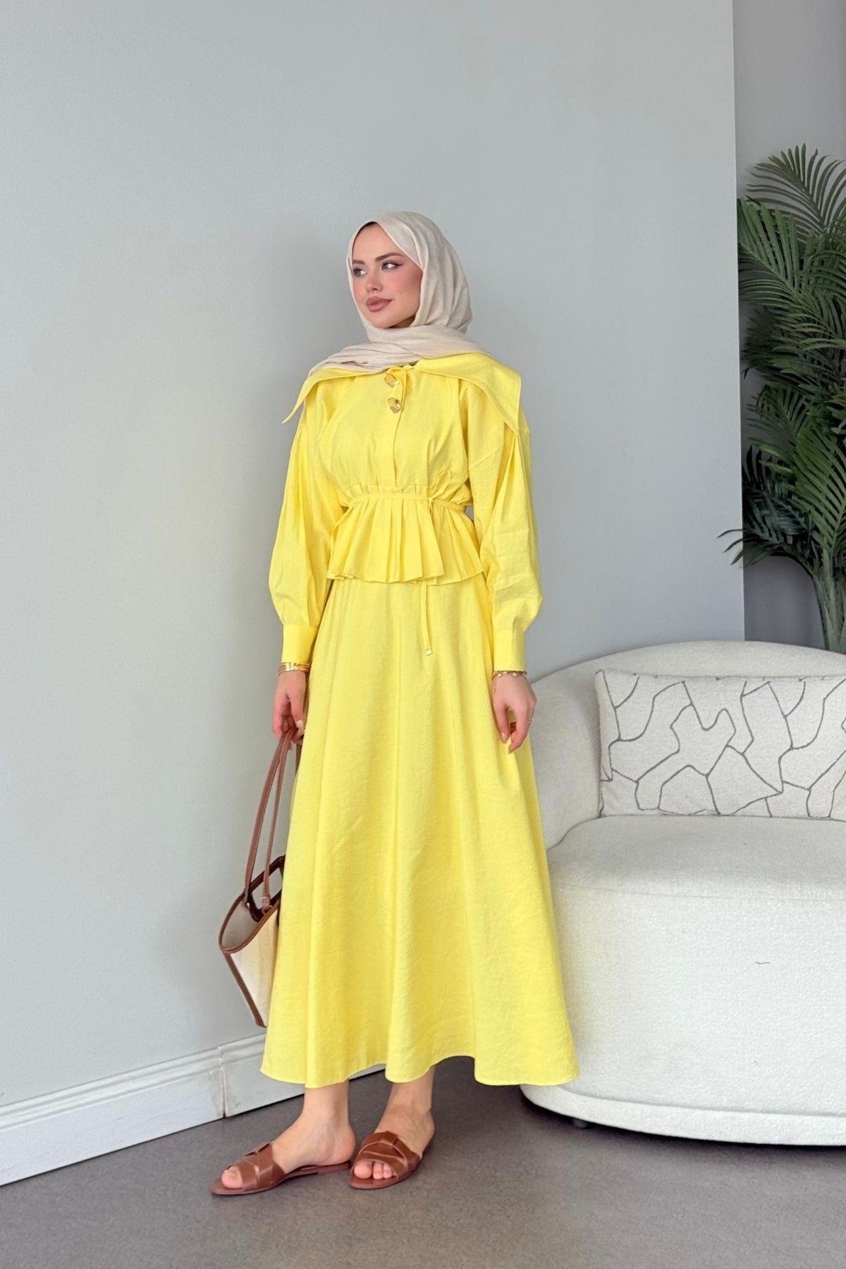 Roma Etekli Takım Sarı, Fiyatları Roma Etekli Takım Sarı- Haza Moda 