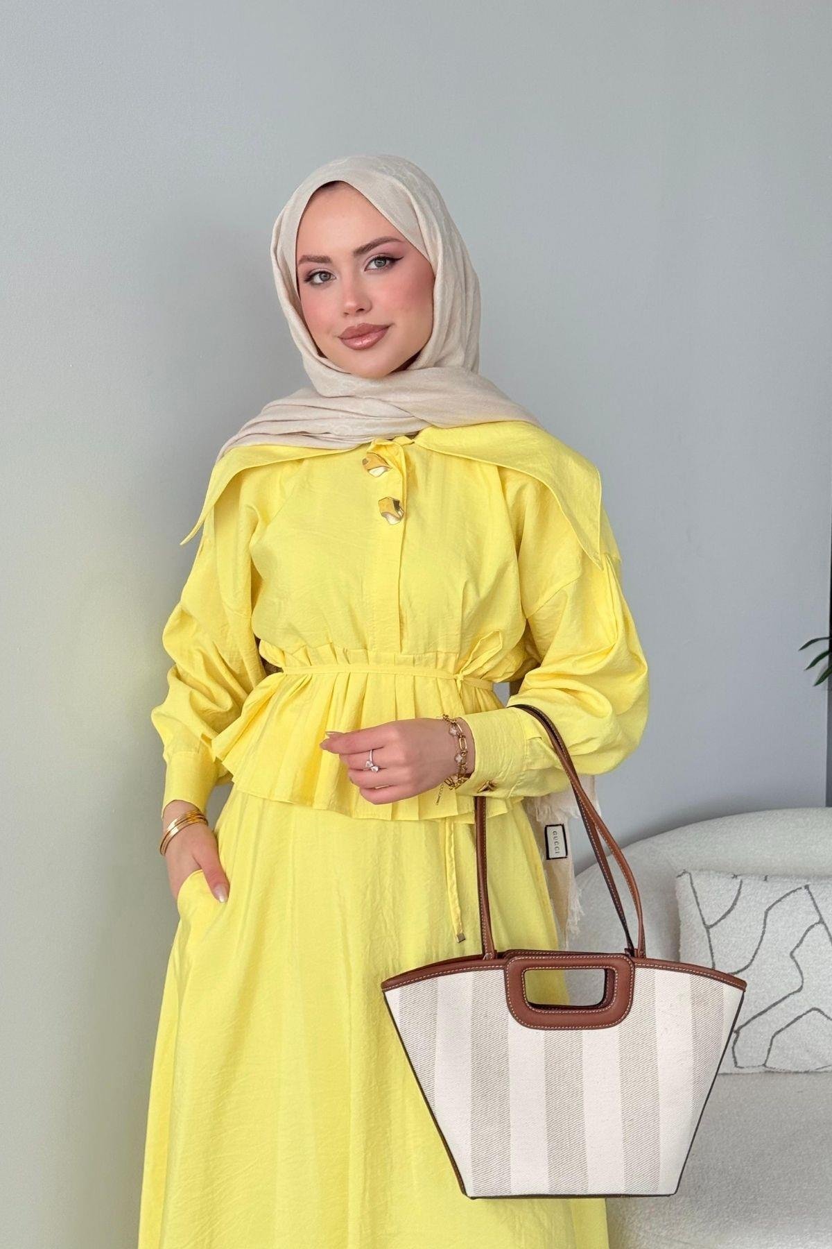 Roma Etekli Takım Sarı, Fiyatları Roma Etekli Takım Sarı- Haza Moda 