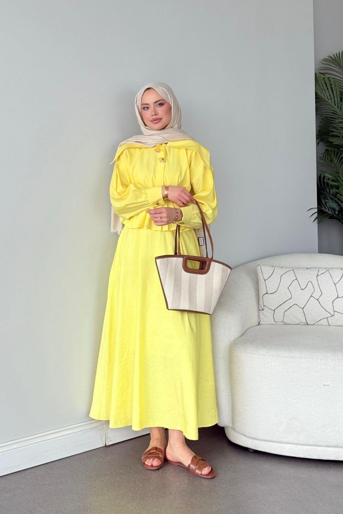 Roma Etekli Takım Sarı, Fiyatları Roma Etekli Takım Sarı- Haza Moda 