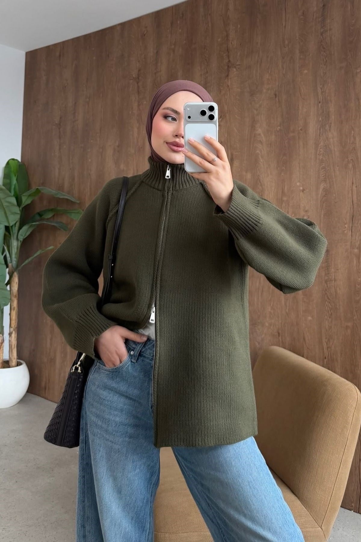 Roma Fermuarlı Hırka Haki, Fiyatları Roma Fermuarlı Hırka Haki– Haza Moda | Tesettür Giyim