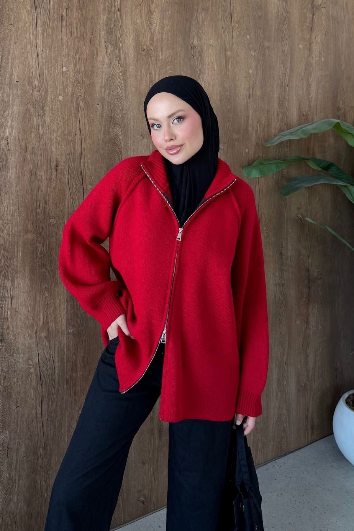 Roma Fermuarlı Hırka Kırmızı, Fiyatları Roma Fermuarlı Hırka LacivertKırmızı| Haza Moda