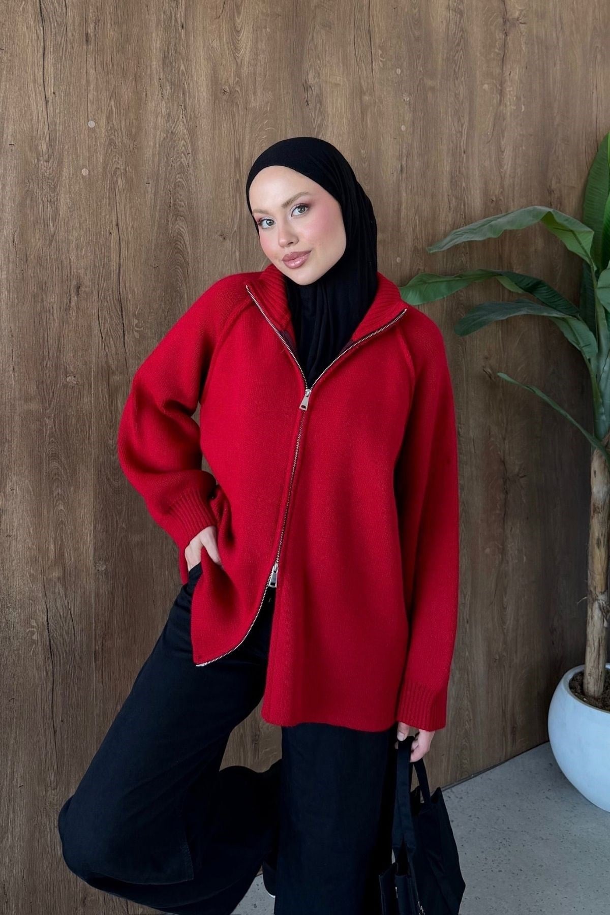 Roma Fermuarlı Hırka Kırmızı, Fiyatları Roma Fermuarlı Hırka LacivertKırmızı| Haza Moda