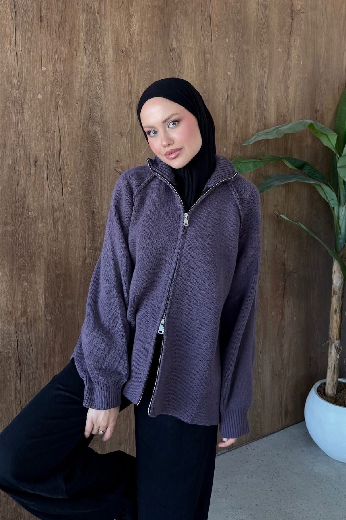 Roma Fermuarlı Hırka Lila, Fiyatları Roma Fermuarlı Hırka Lila| Haza Moda