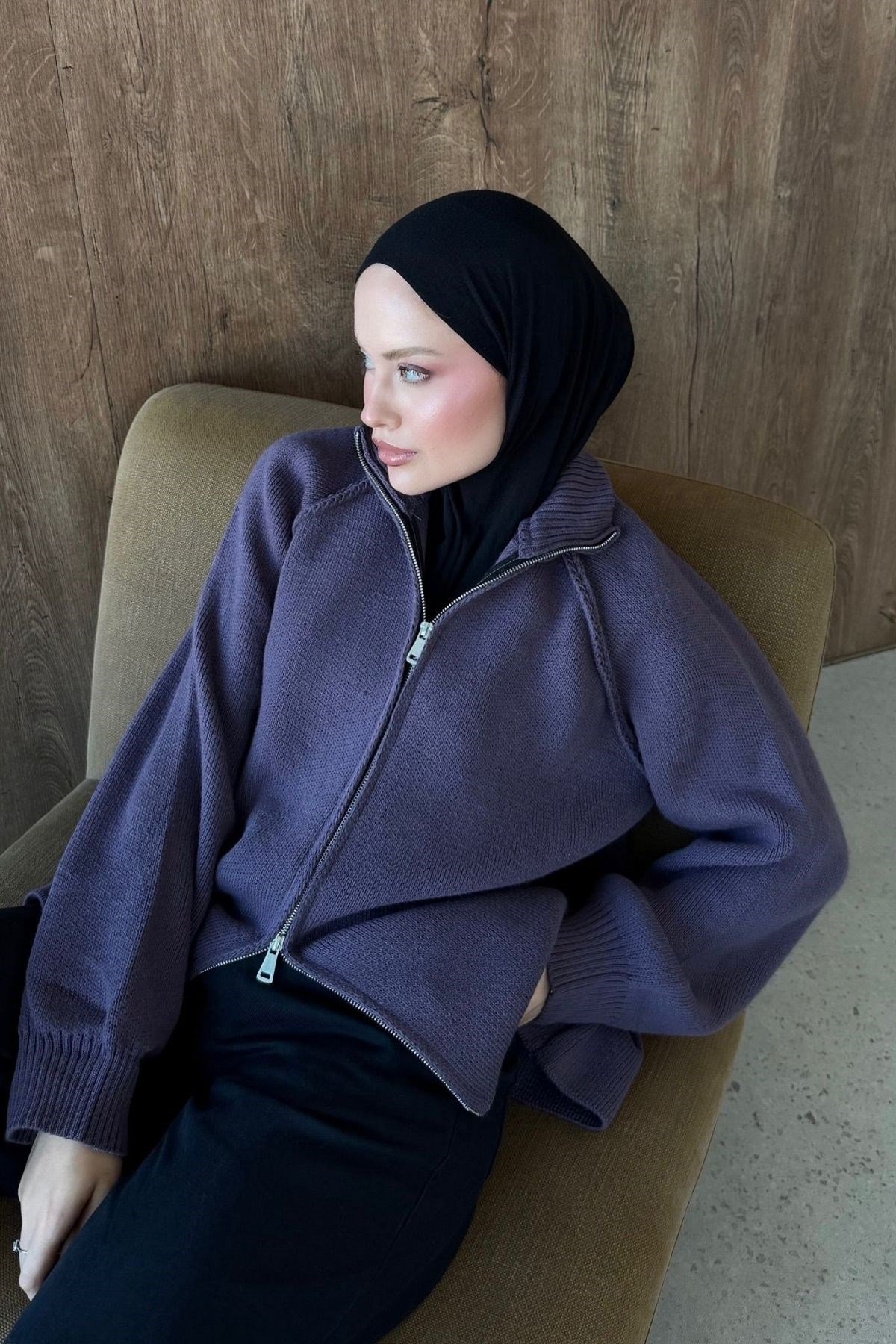 Roma Fermuarlı Hırka Lila, Fiyatları Roma Fermuarlı Hırka Lila| Haza Moda