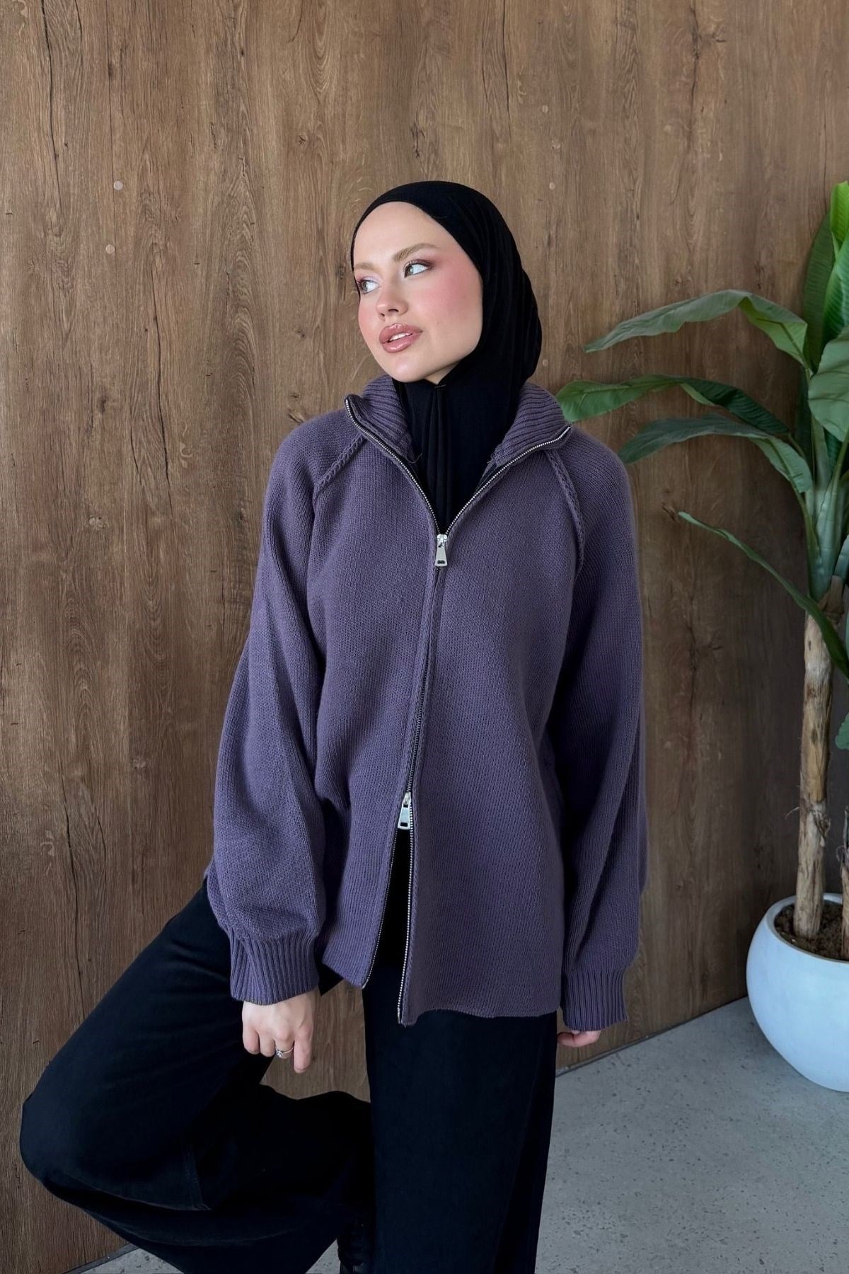 Roma Fermuarlı Hırka Lila, Fiyatları Roma Fermuarlı Hırka Lila| Haza Moda