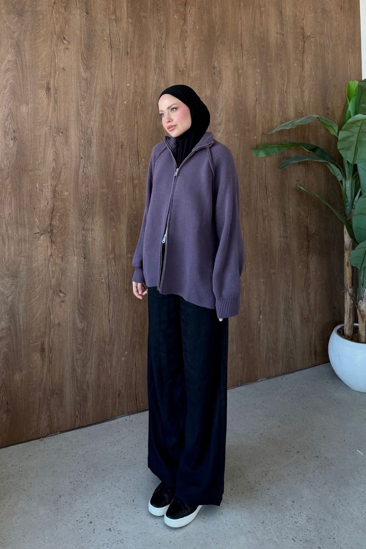 Roma Fermuarlı Hırka Lila, Fiyatları Roma Fermuarlı Hırka Lila| Haza Moda