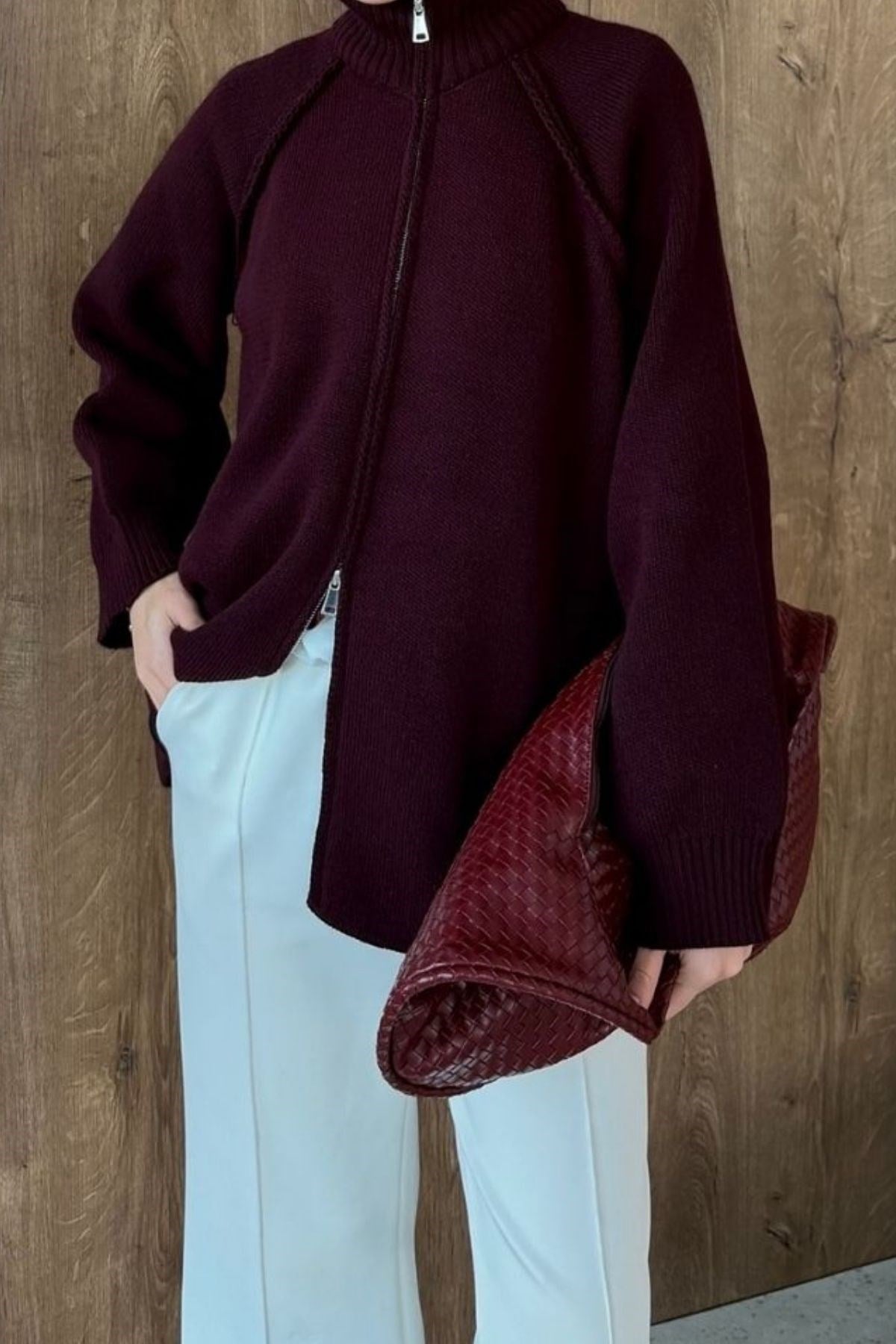 Roma Fermuarlı Hırka Mürdüm, Fiyatları Roma Fermuarlı Hırka Mürdüm| Haza Moda