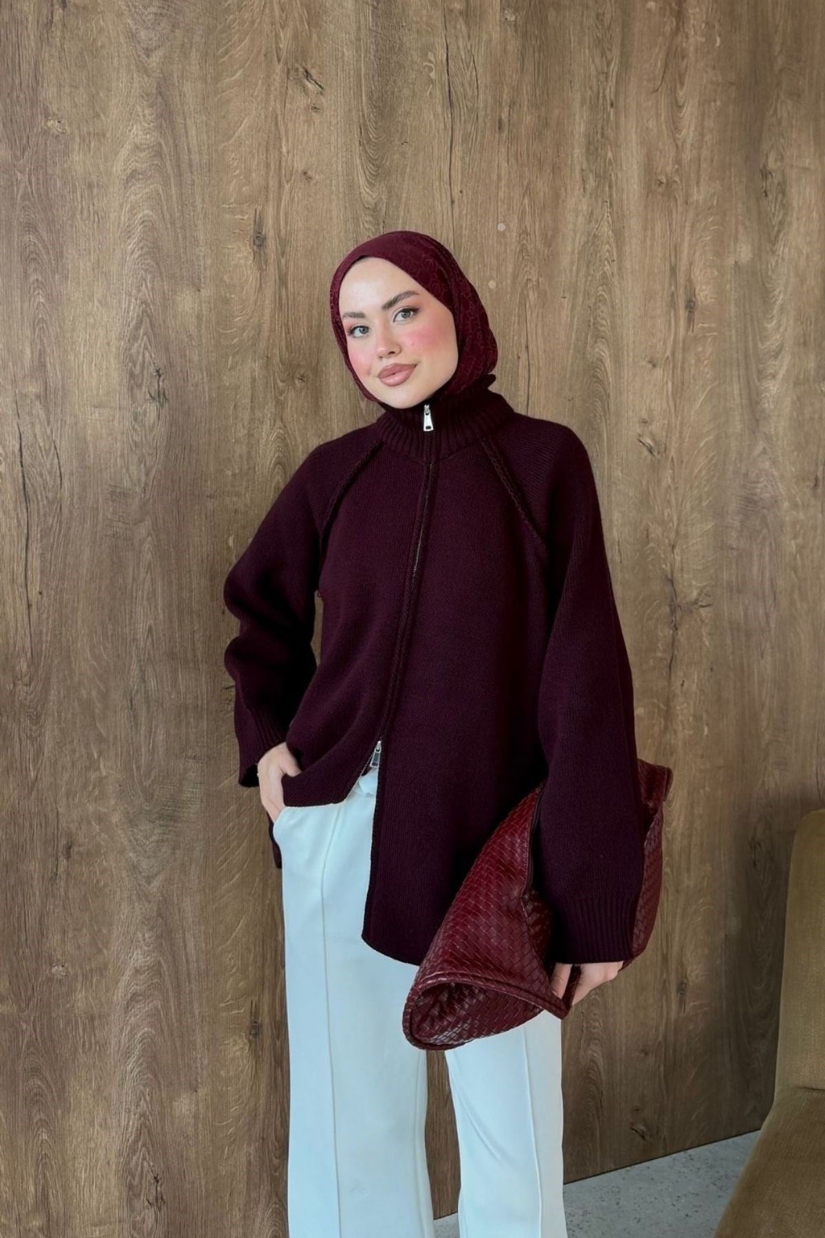 Roma Fermuarlı Hırka Mürdüm, Fiyatları Roma Fermuarlı Hırka Mürdüm| Haza Moda