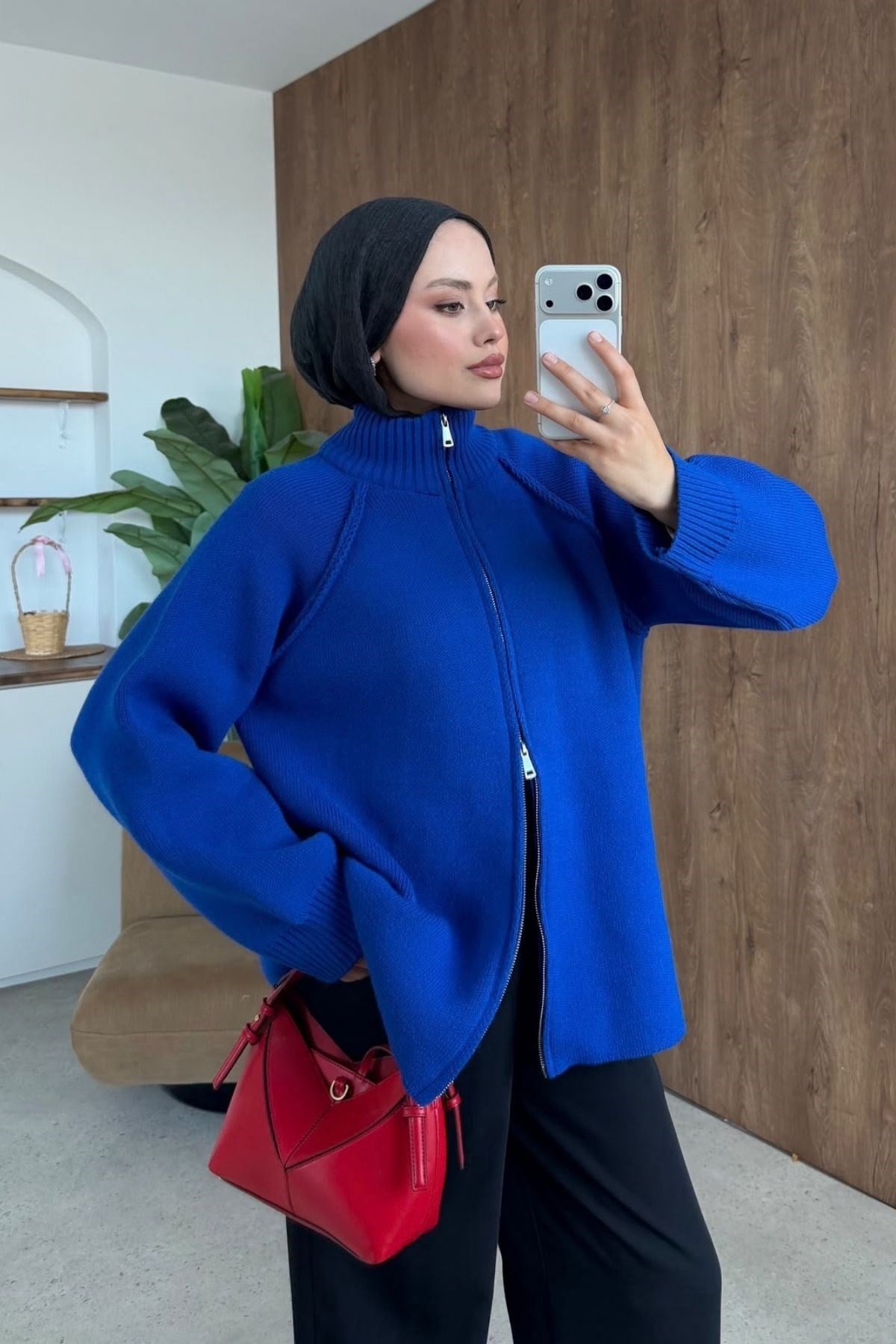 Roma Fermuarlı Hırka Saks, Fiyatları Roma Fermuarlı Hırka Saks| Haza Moda