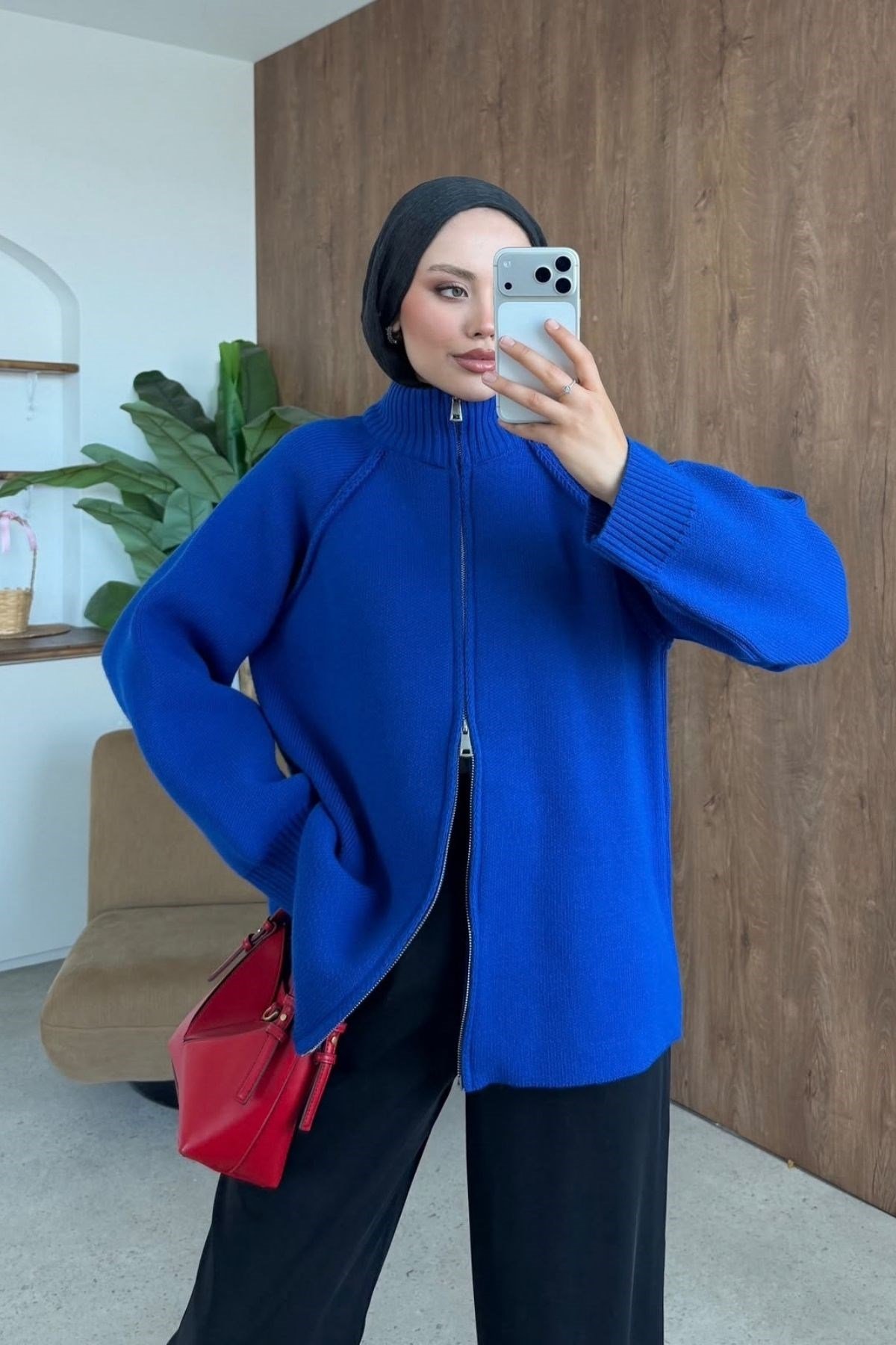 Roma Fermuarlı Hırka Saks, Fiyatları Roma Fermuarlı Hırka Saks| Haza Moda