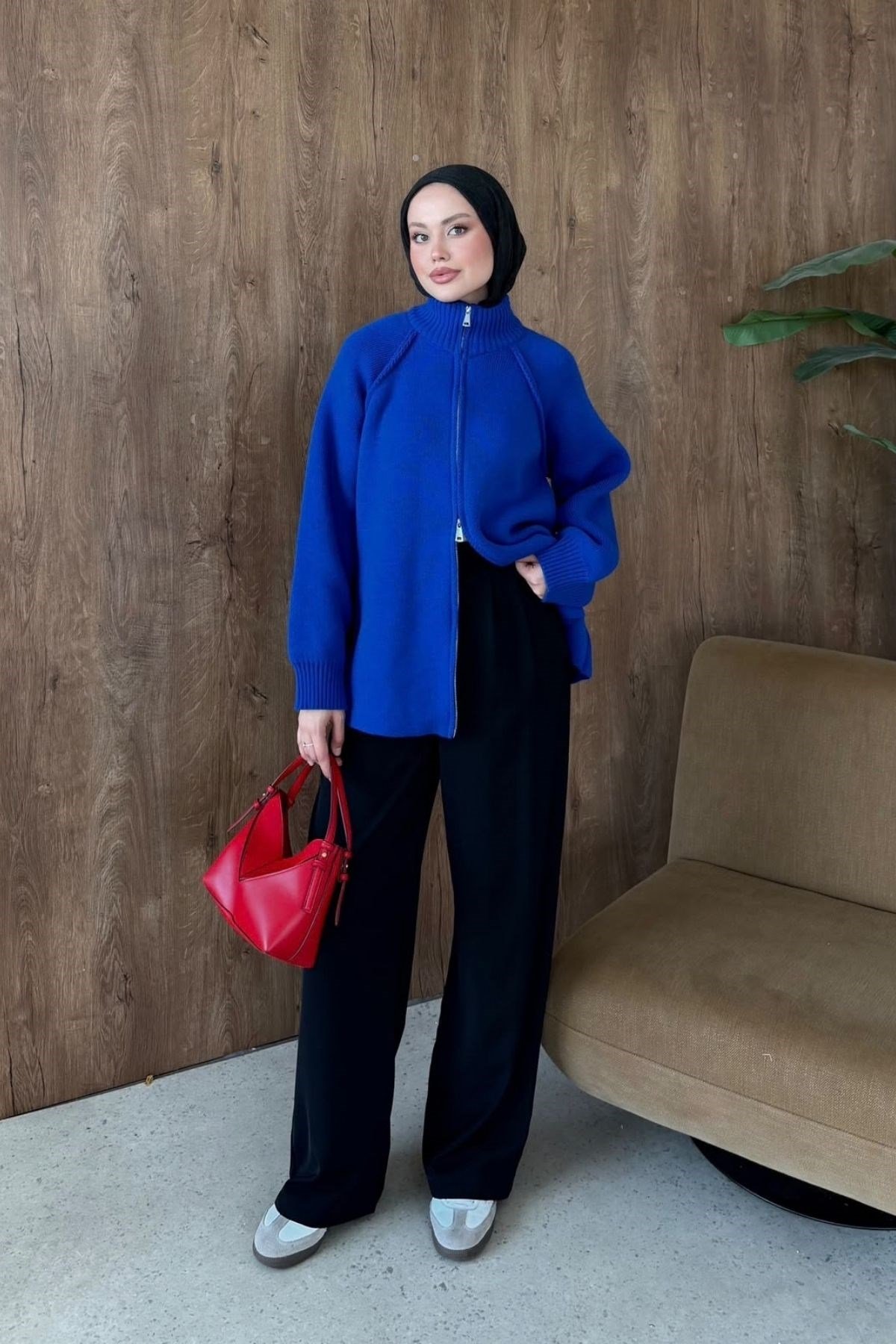 Roma Fermuarlı Hırka Saks, Fiyatları Roma Fermuarlı Hırka Saks| Haza Moda