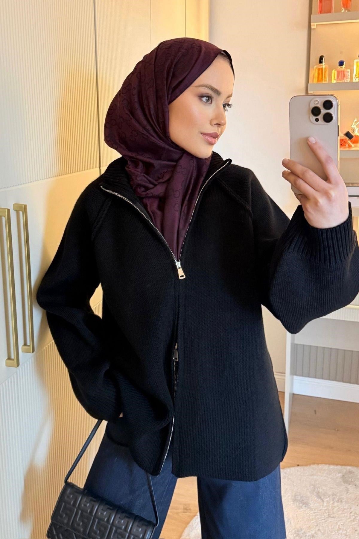 Roma Fermuarlı Hırka Siyah, Fiyatları Roma Fermuarlı Hırka Siyah| Haza Moda