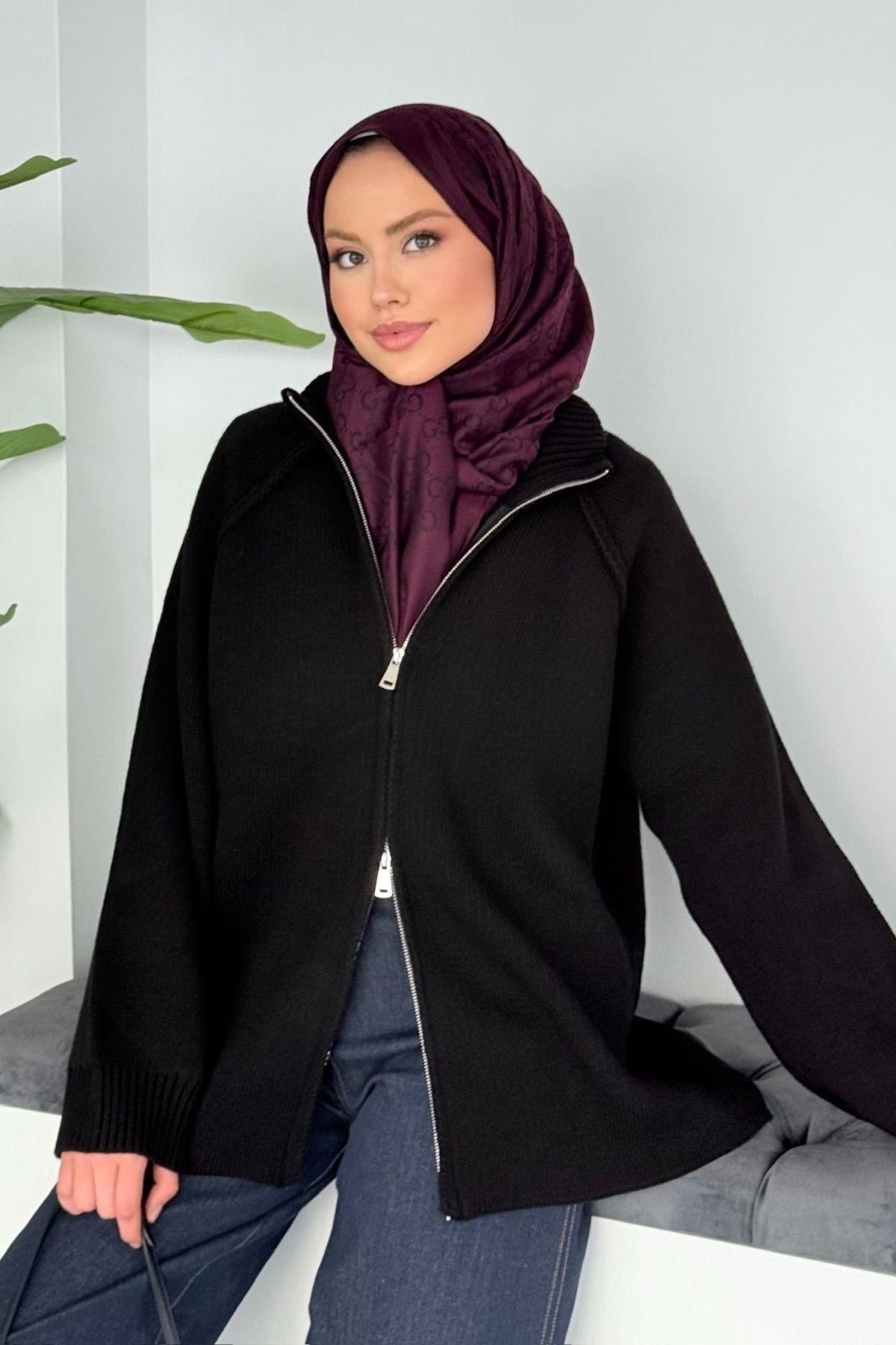 Roma Fermuarlı Hırka Siyah, Fiyatları Roma Fermuarlı Hırka Siyah| Haza Moda