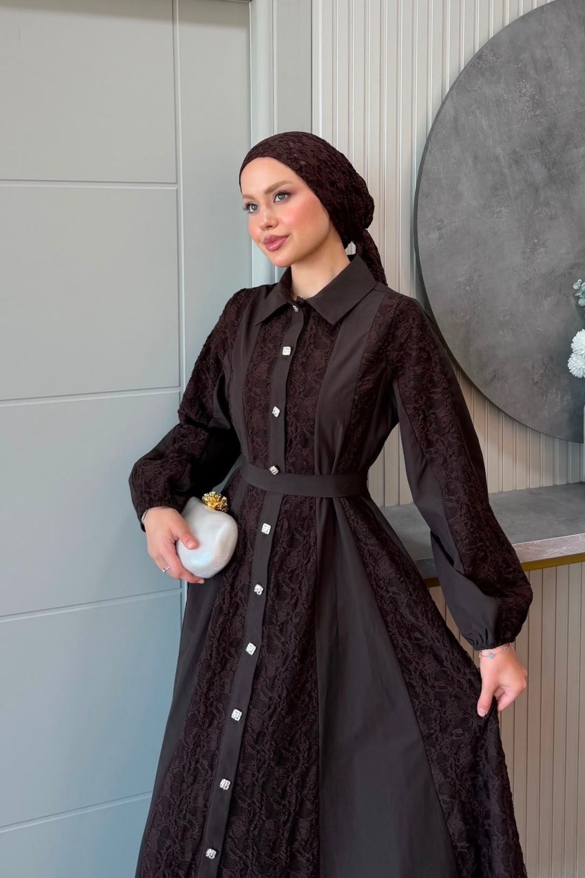 Romantik Dantel Detaylı Elbise Kahve, Fiyatları Romantik Dantel Detaylı Elbise Kahve| Haza Moda