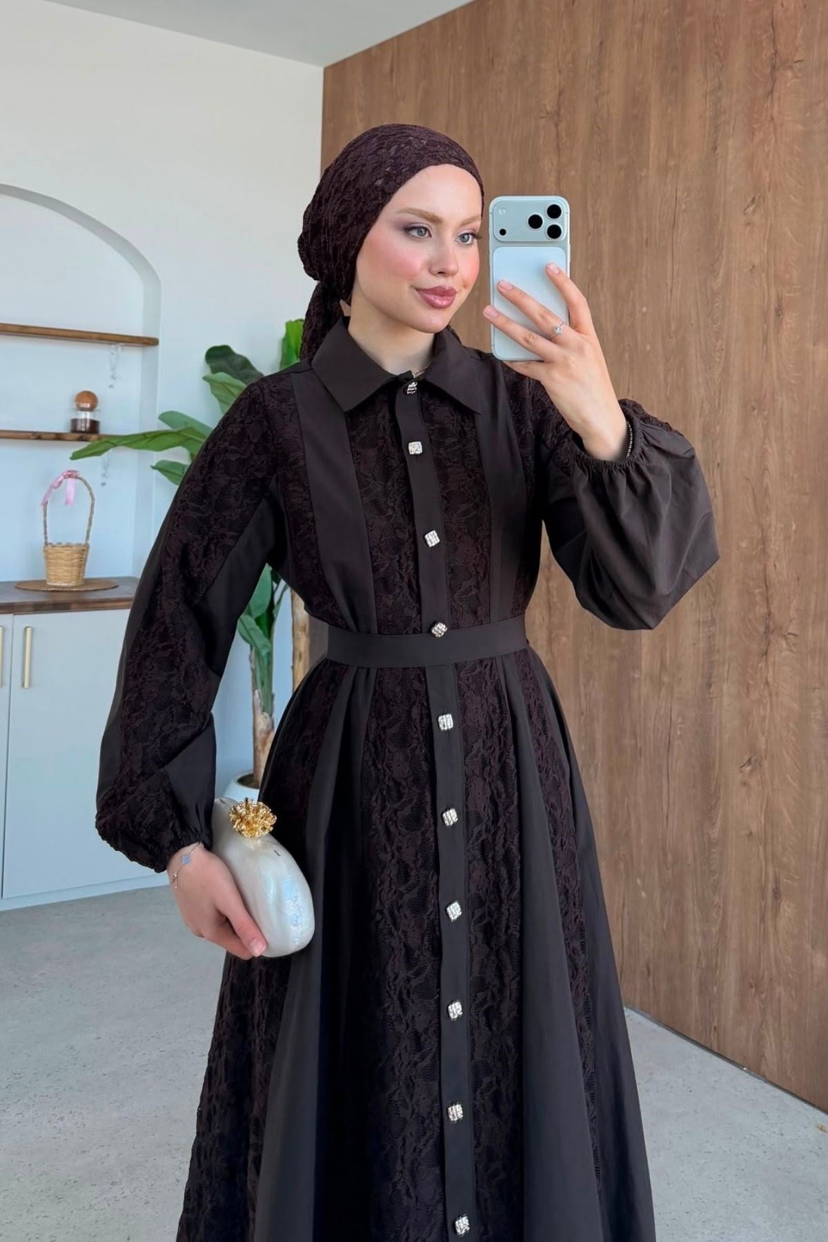 Romantik Dantel Detaylı Elbise Kahve, Fiyatları Romantik Dantel Detaylı Elbise Kahve| Haza Moda