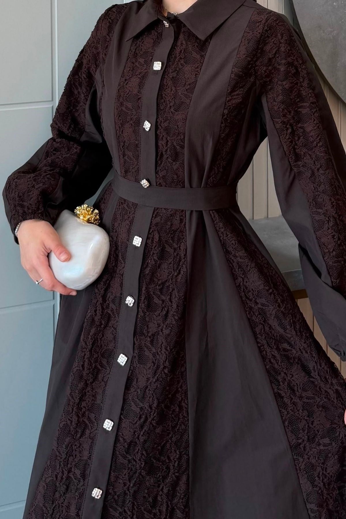 Romantik Dantel Detaylı Elbise Kahve, Fiyatları Romantik Dantel Detaylı Elbise Kahve| Haza Moda