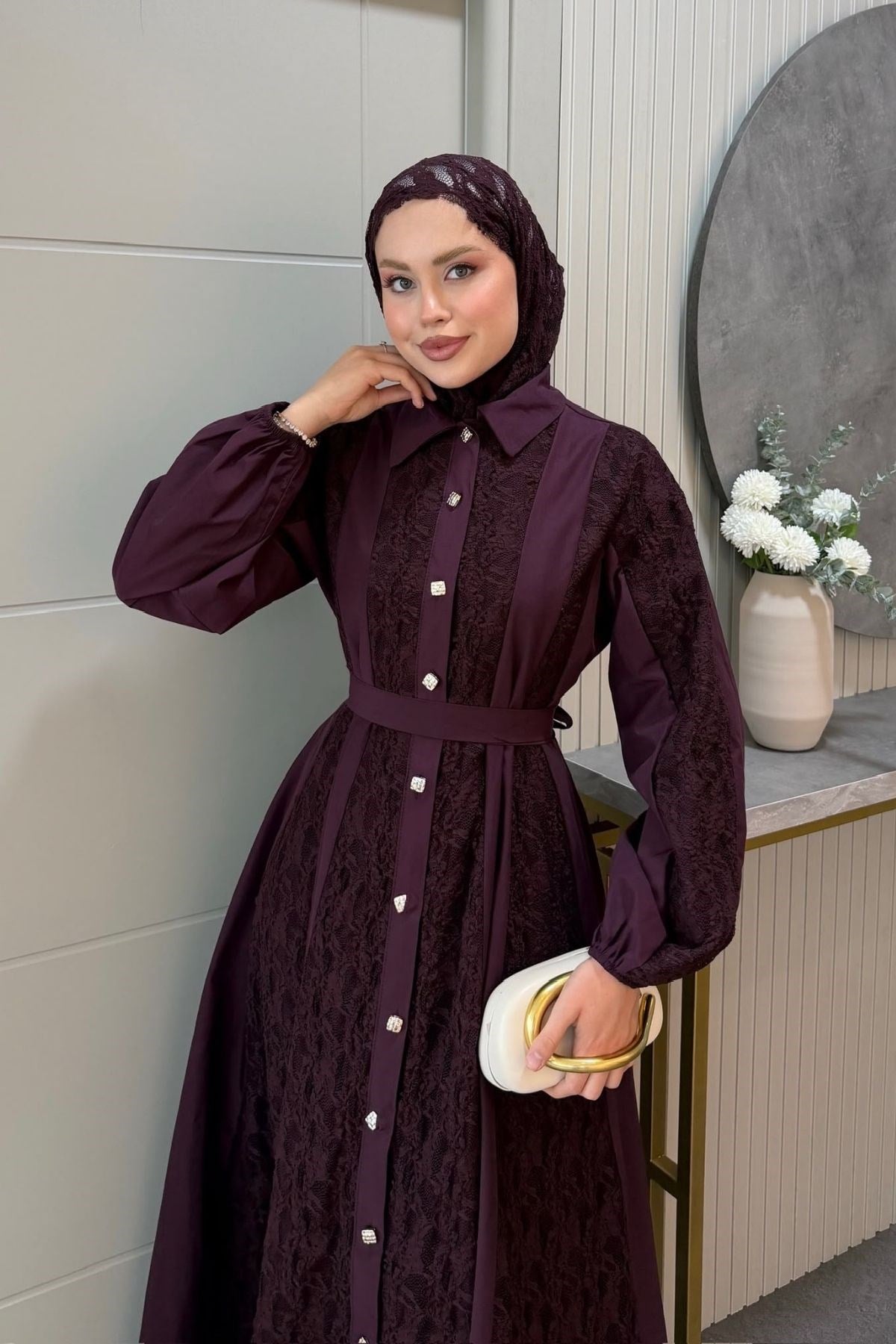 Romantik Dantel Detaylı Elbise Mürdüm, Fiyatları 