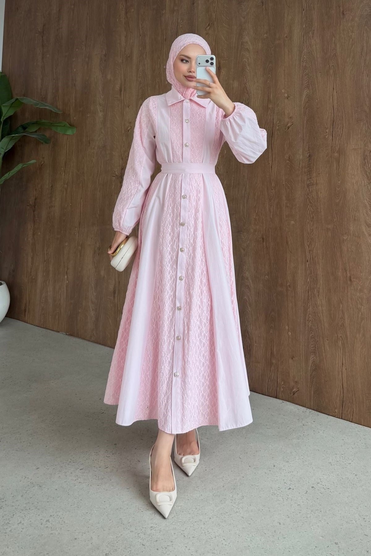 Romantik Dantel Detaylı Elbise Pembe, Fiyatları 