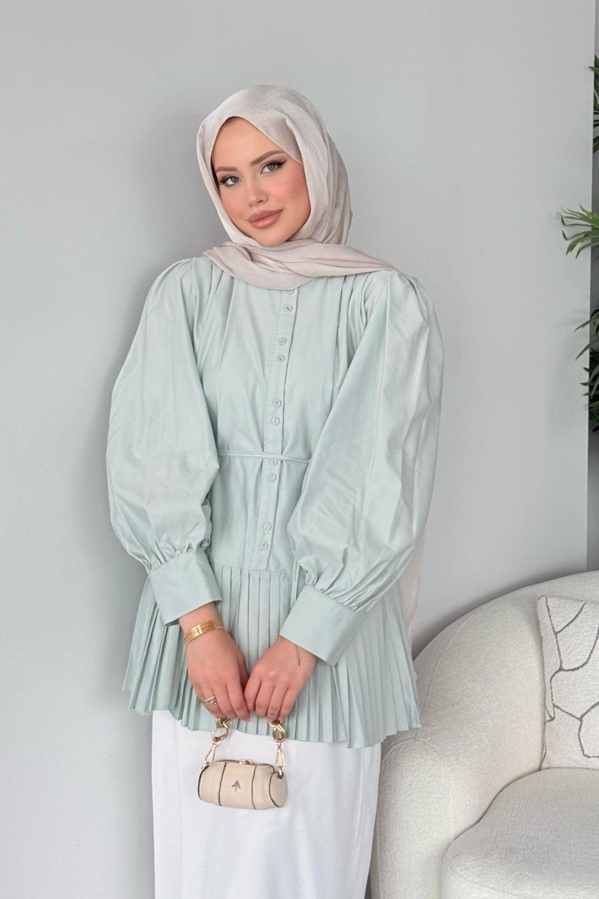 Ronya Piliseli Gömlek - Mint, Fiyatları Ronya Piliseli Gömlek - Mint- Haza Moda 