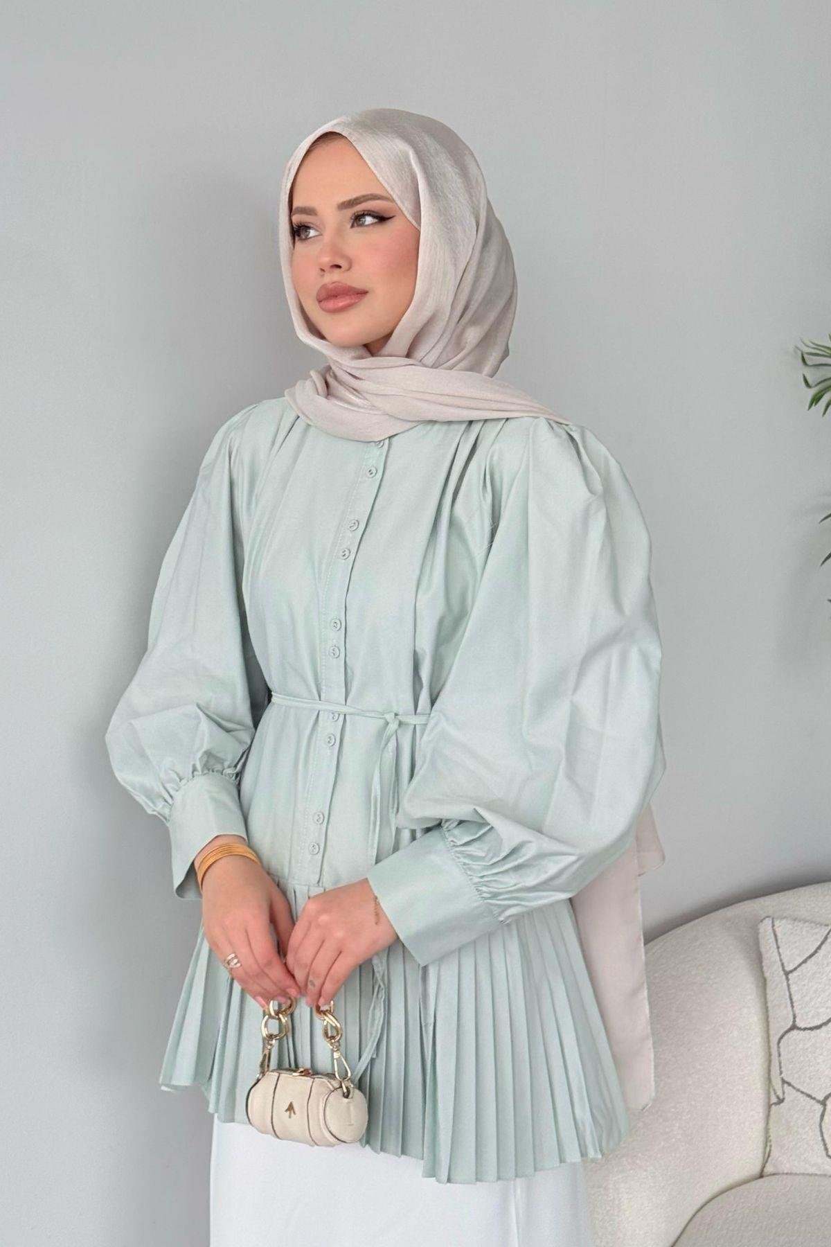 Ronya Piliseli Gömlek - Mint, Fiyatları Ronya Piliseli Gömlek - Mint- Haza Moda 