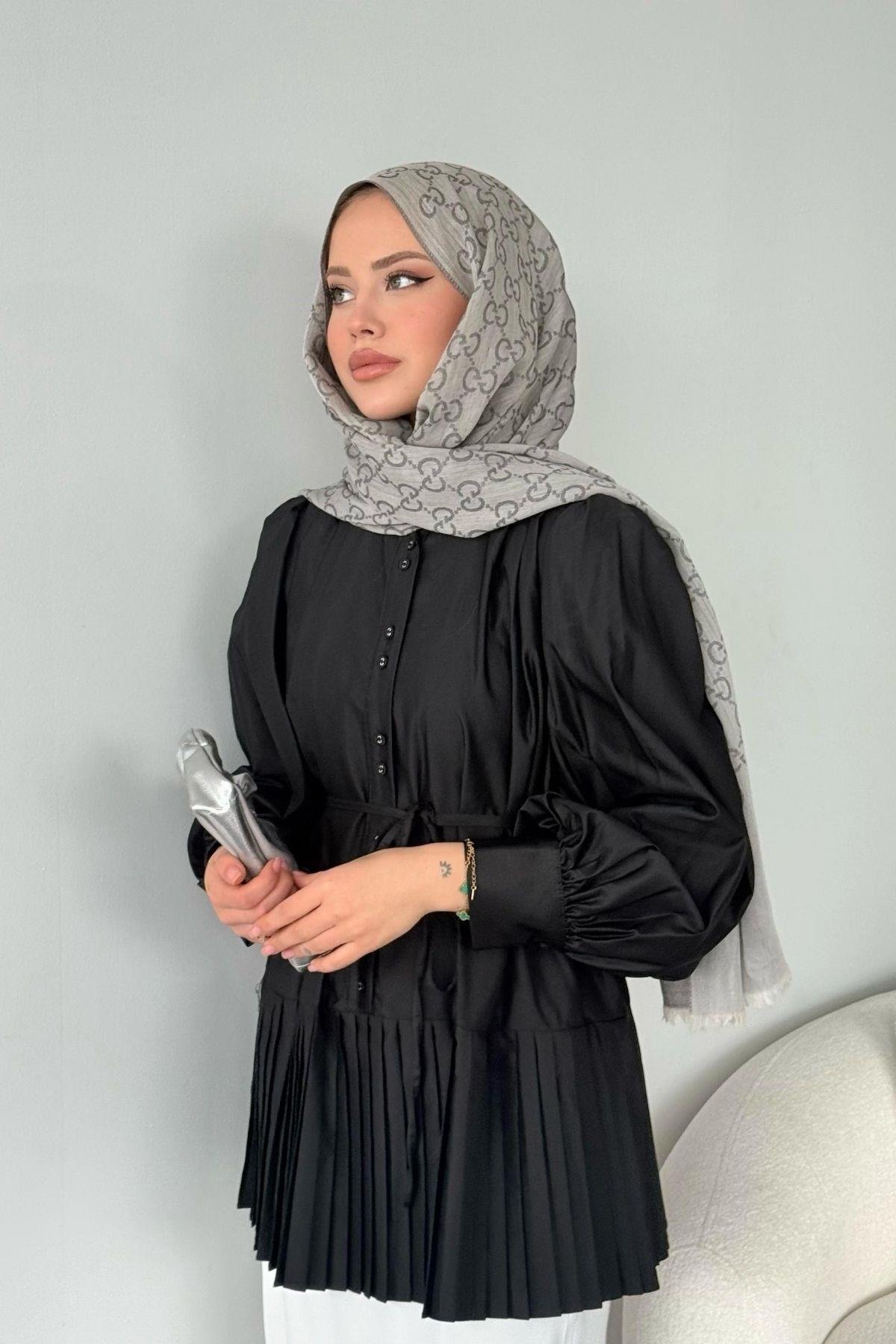 Ronya Piliseli Gömlek - Siyah, Fiyatları Ronya Piliseli Gömlek - Siyah - Haza Moda 