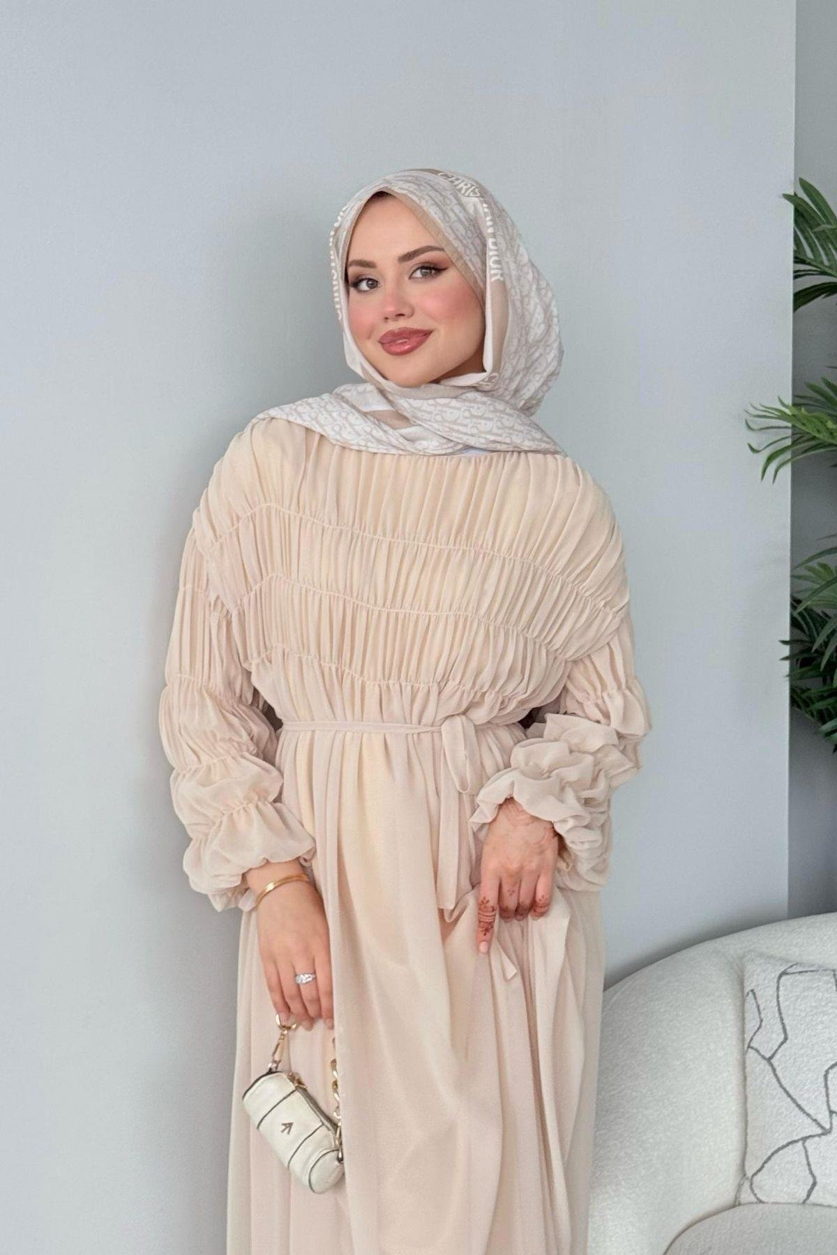 Royal Büzgülü Elbise Bej , Fiyatları Royal Büzgülü Elbise Bej 