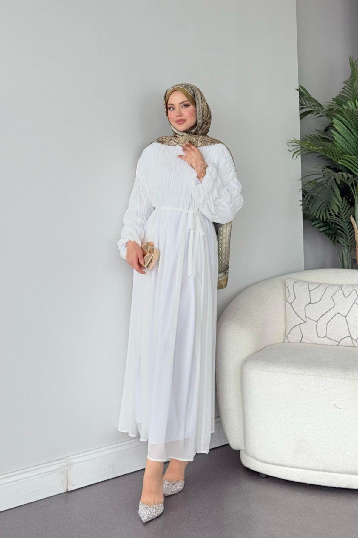 Royal Büzgülü Elbise Beyaz, Fiyatları Royal Büzgülü Elbise Beyaz