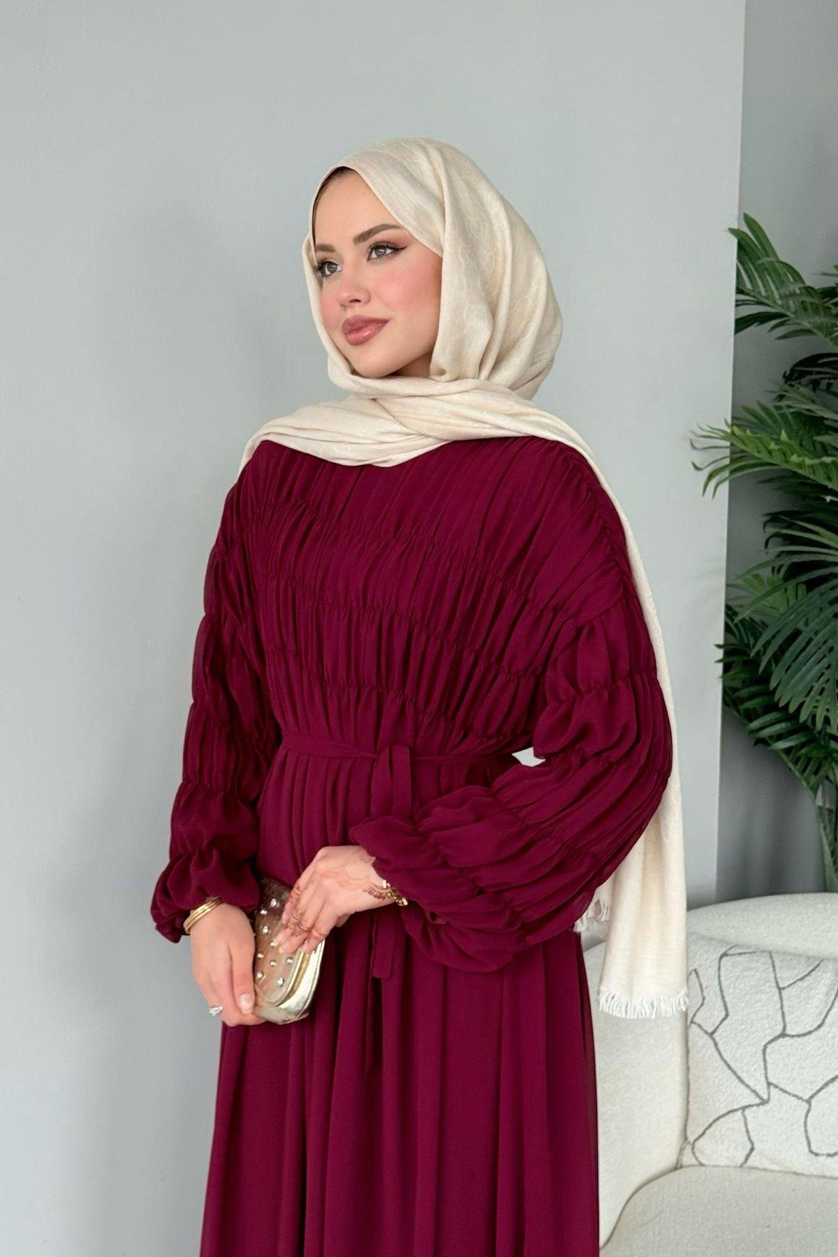 Royal Büzgülü Elbise Bordo, Fiyatları Royal Büzgülü Elbise Bordo