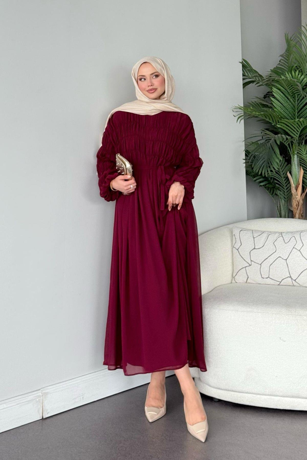 Royal Büzgülü Elbise Bordo, Fiyatları Royal Büzgülü Elbise Bordo