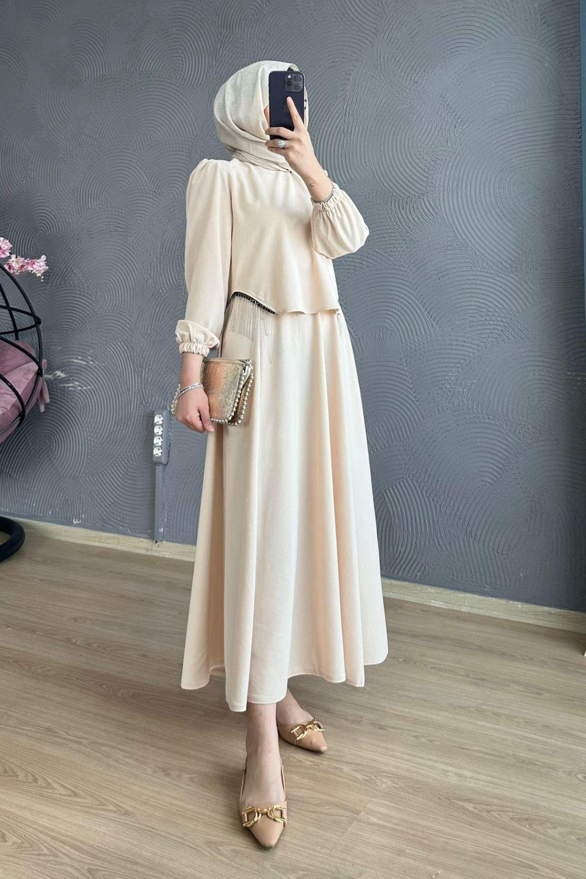 Roza Etekli Takım Bej, Fiyatları Roza Etekli Takım Bej – Haza Moda | Tesettür Giyim