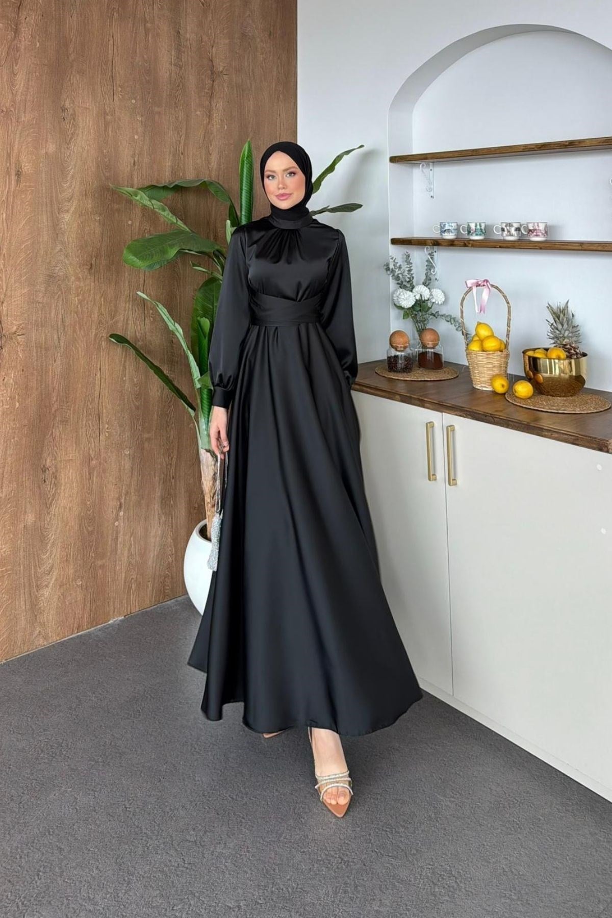 Ruby Grace Çapraz Saten Abiye Siyah, Fiyatları 