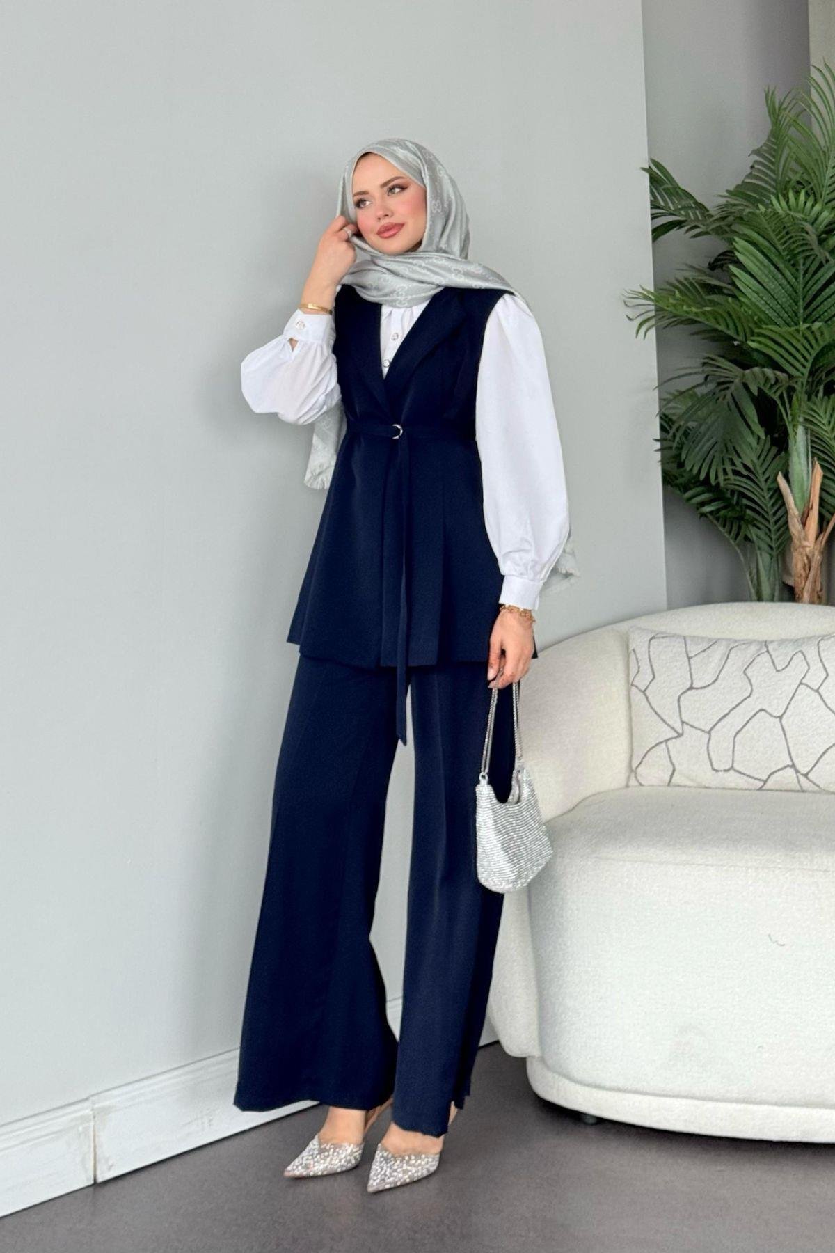Ruha Yelekli Takım Lacivert, Fiyatları Ruha Yelekli Takım Lacivert- Haza Moda 