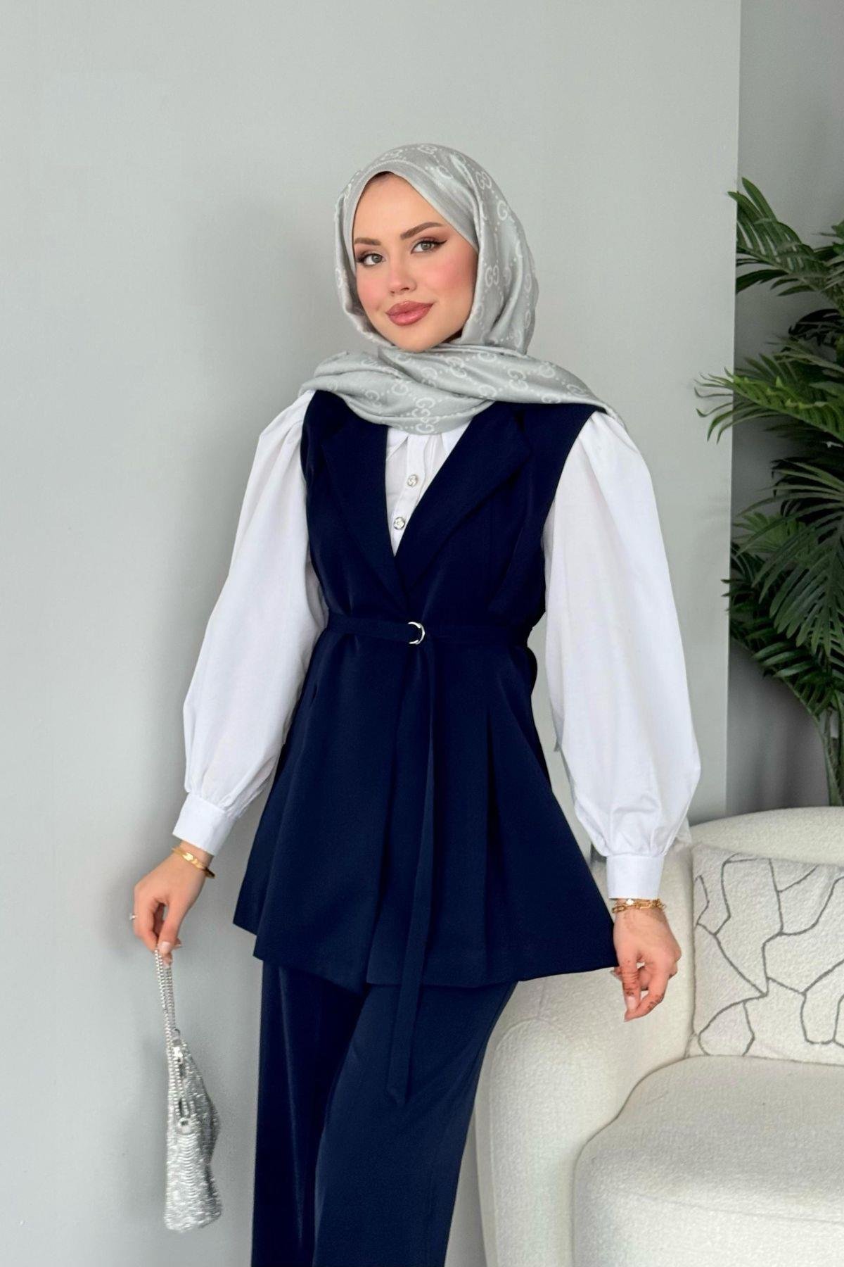 Ruha Yelekli Takım Lacivert, Fiyatları Ruha Yelekli Takım Lacivert- Haza Moda 