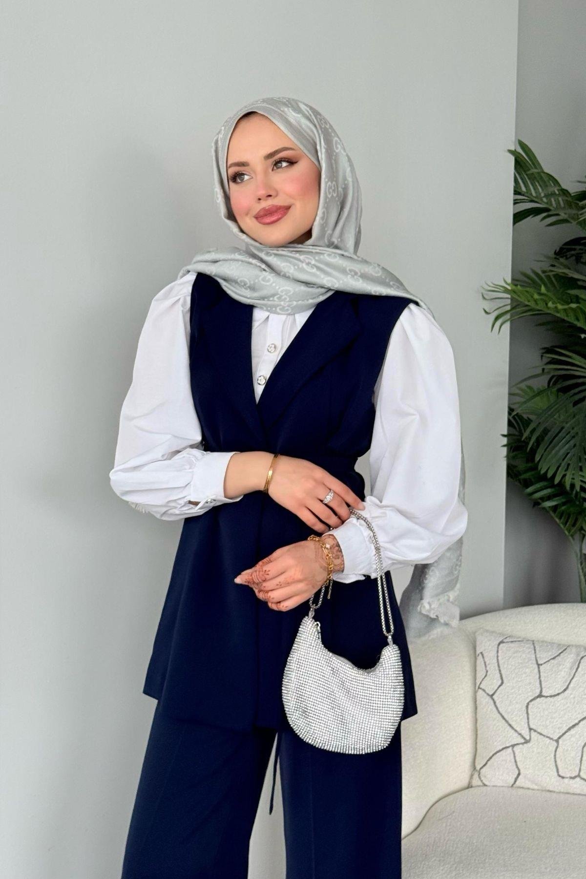 Ruha Yelekli Takım Lacivert, Fiyatları Ruha Yelekli Takım Lacivert- Haza Moda 